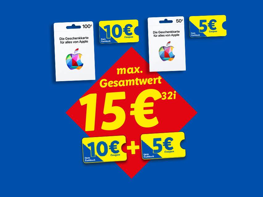 Geschenkkarten für digitale Produkte mit Coupons für bis zu 15€ Gesamtwert.