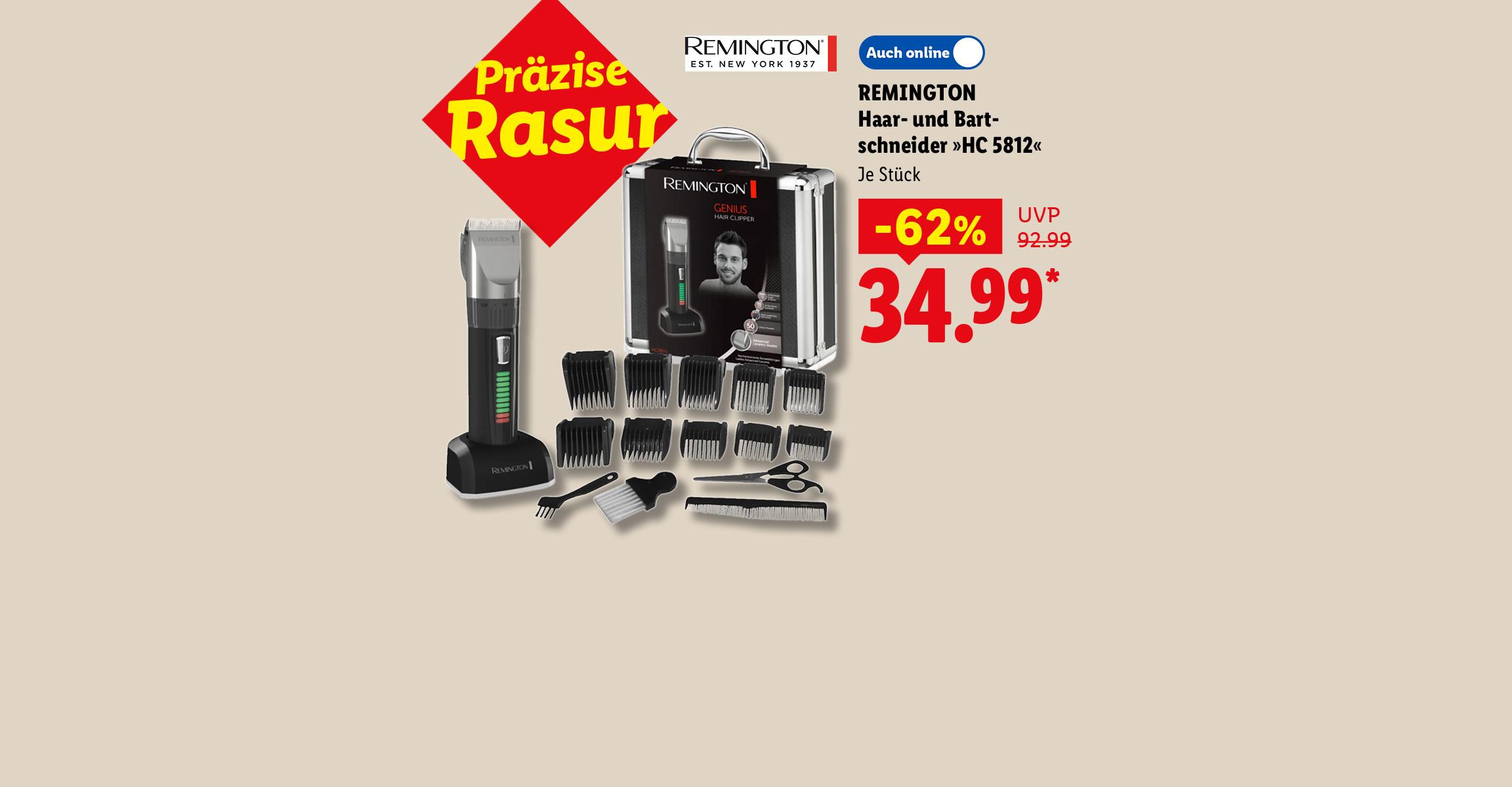 Präzise Rasur: REMINGTON Haar- und Bartschneider »HC 5812«, je Stück -62% günstiger, Auch online für 34.99 €*.
