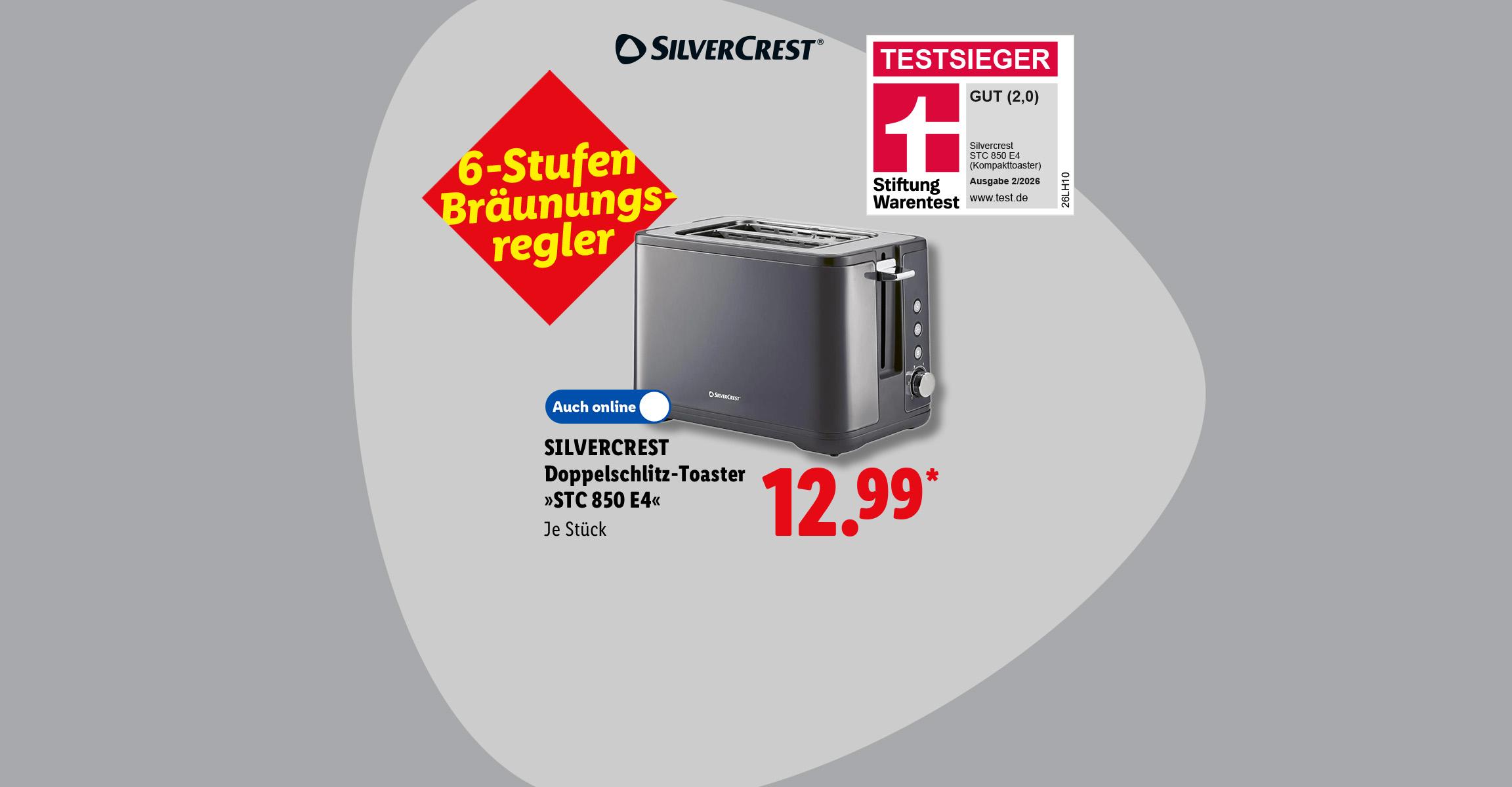 6-Stufen Bräunungsregler: SILVERCREST Doppelschlitz-Toaster »STC 850 E4«, Stiftung Warentest GUT (2,0), je Stück, Auch online für 12.99 €*.