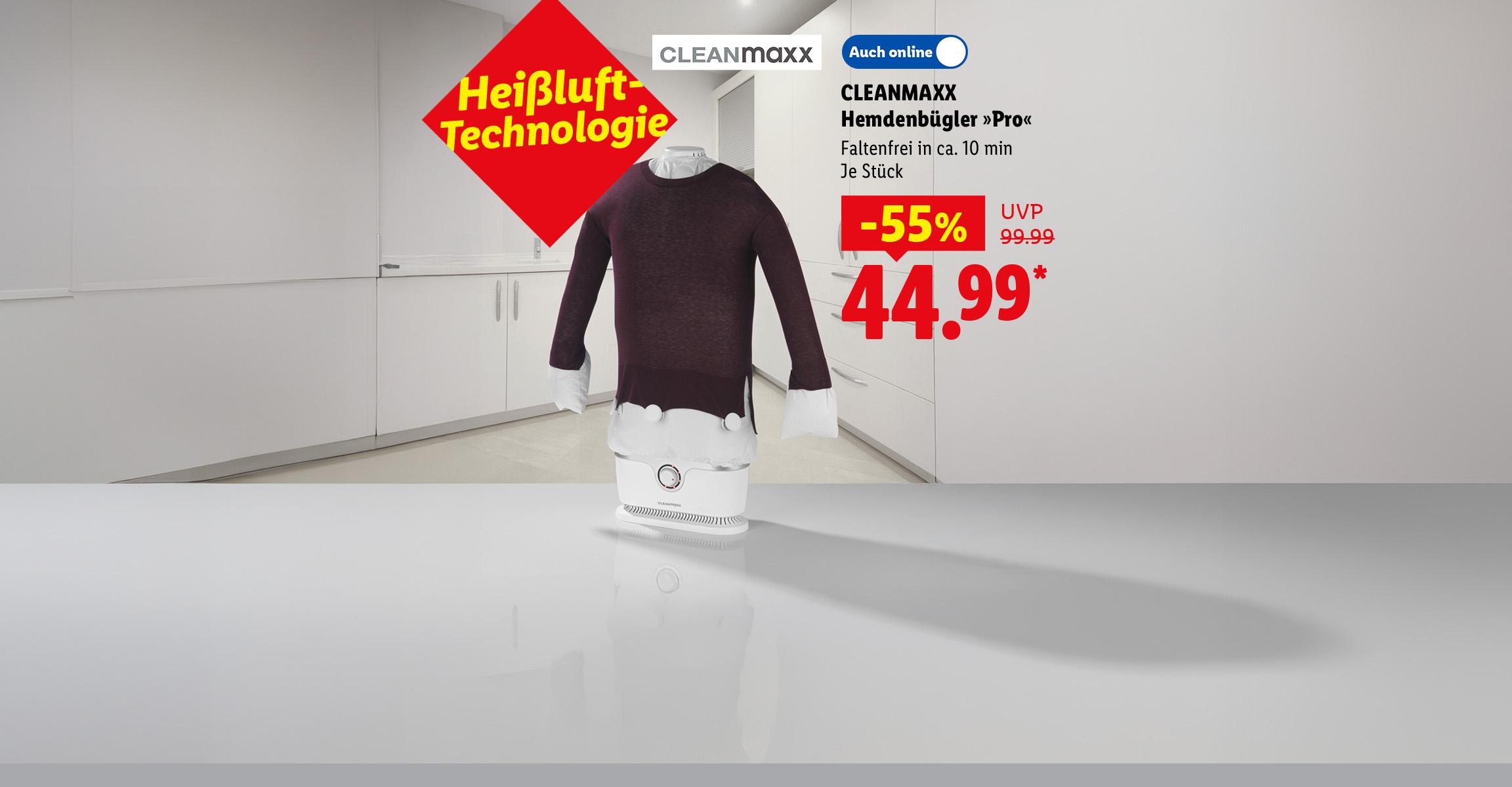 AI-generiert: Heißluft-Technologie: CLEANMAXX Hemdenbügler »Pro«, Faltenfrei in ca. 10 min, je Stück 55% günstiger, Auch online für 44.99 €*. AI-generated