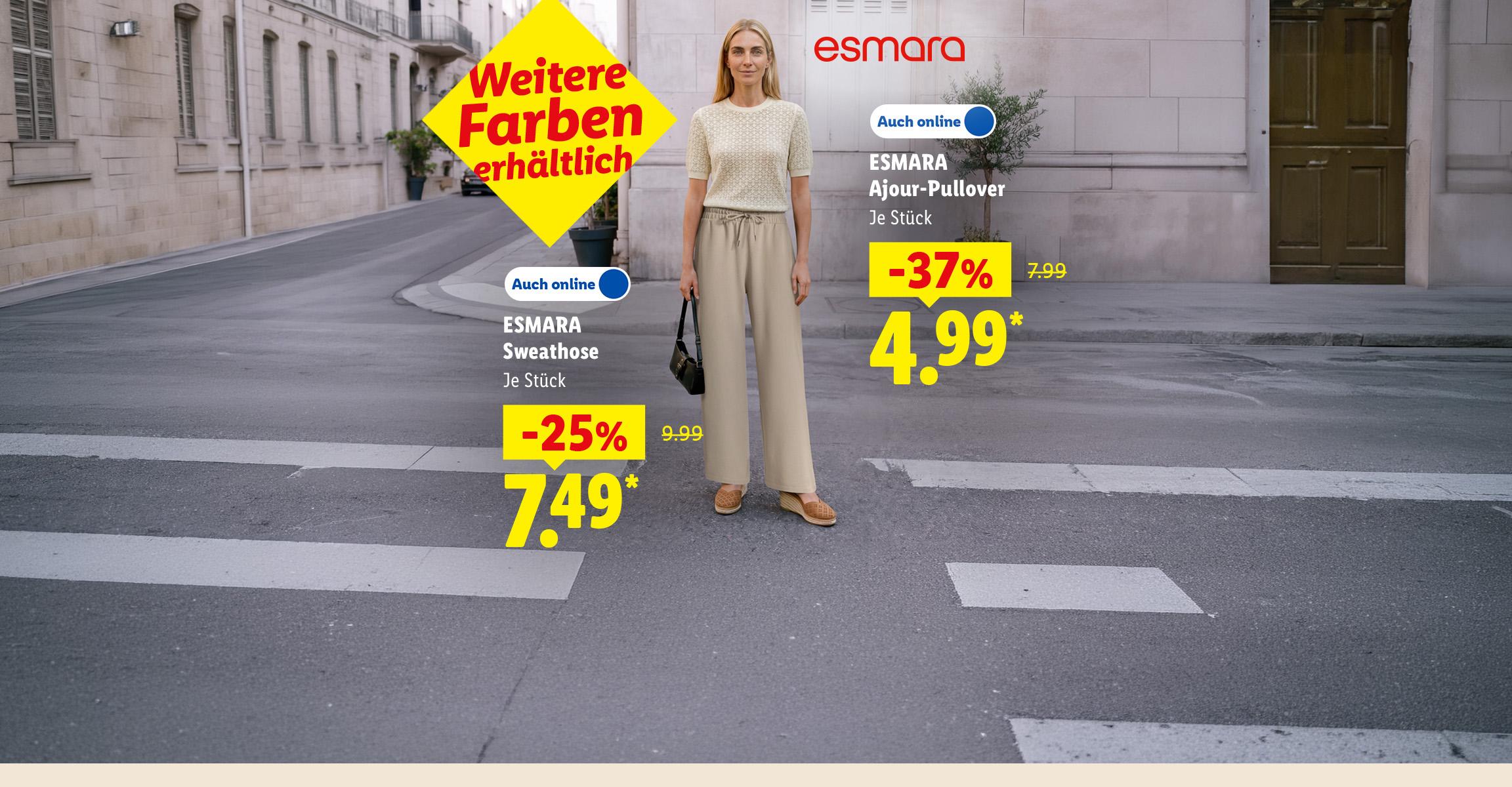 AI-generiert: Weitere Farben erhältlich: ESMARA Ajour-Pullover, je Stück 37% günstiger, Auch online für 4.99 €* und ESMARA Sweathose, je Stück 25% günstiger, Auch online für 7.49 €*. AI-generated