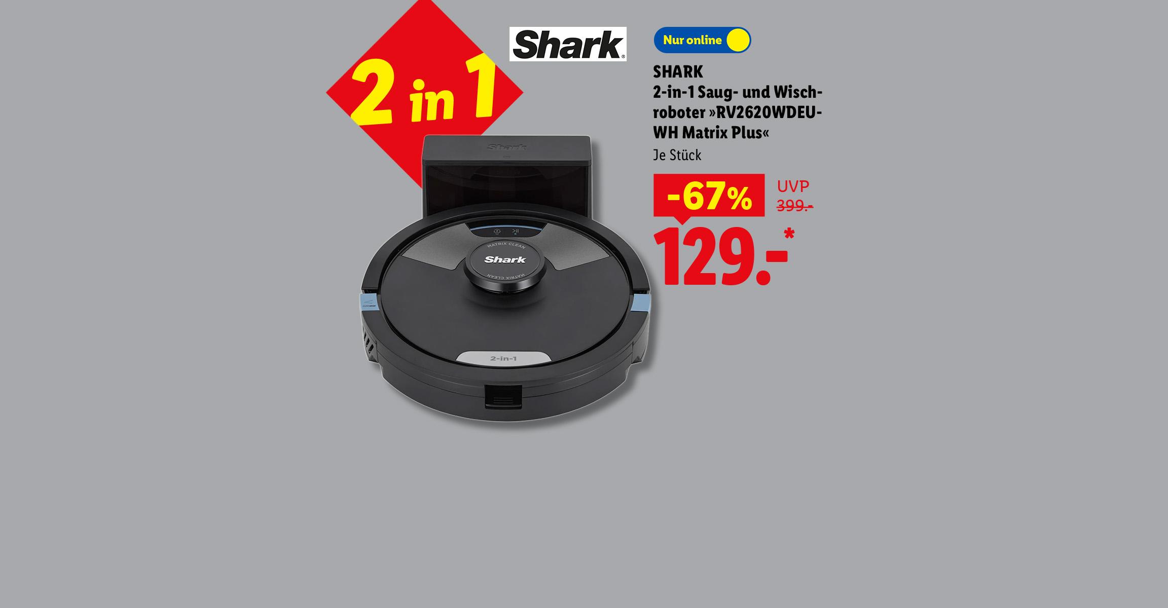2 in 1: SHARK 2-in-1 Saug- und Wischroboter »RV2620WDEU-WH Matrix Plus«, je Stück 67% günstiger, Nur online für 129.00 €*.