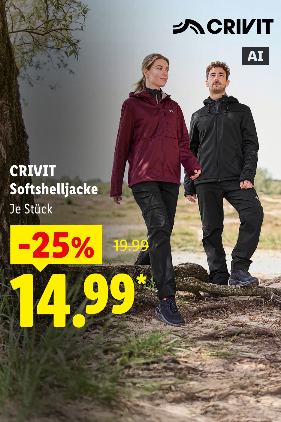 CRIVIT Softshelljacke, je Stück -25% für 14.99 €*. AI-generiert.