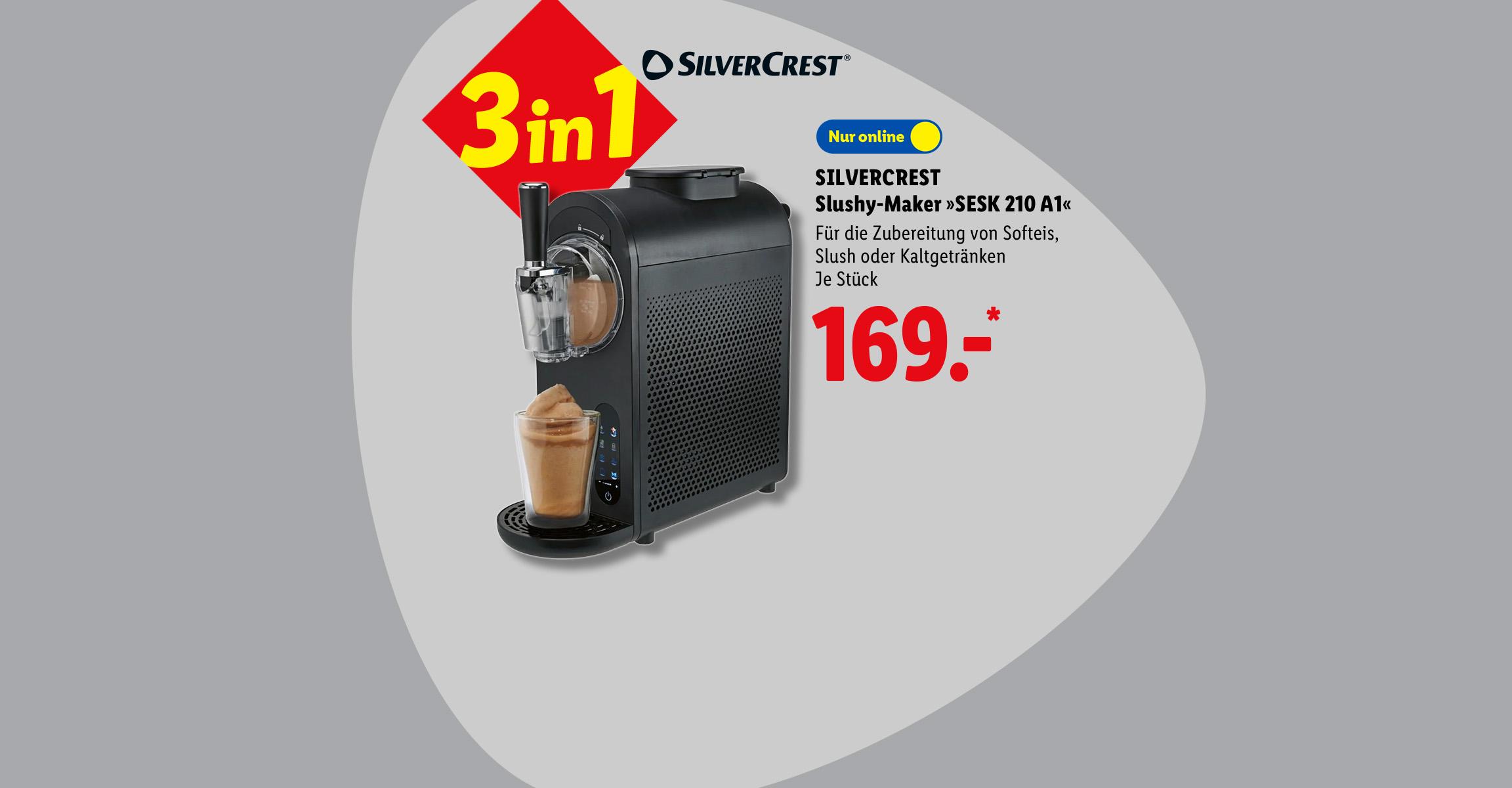 SILVERCREST Slushy-Maker »SESK 210 A1«, 3in1, Für die Zubereitung von Softeis, Slush oder Kaltgetränken, je Stück für 169.- €*, nur online erhältlich.