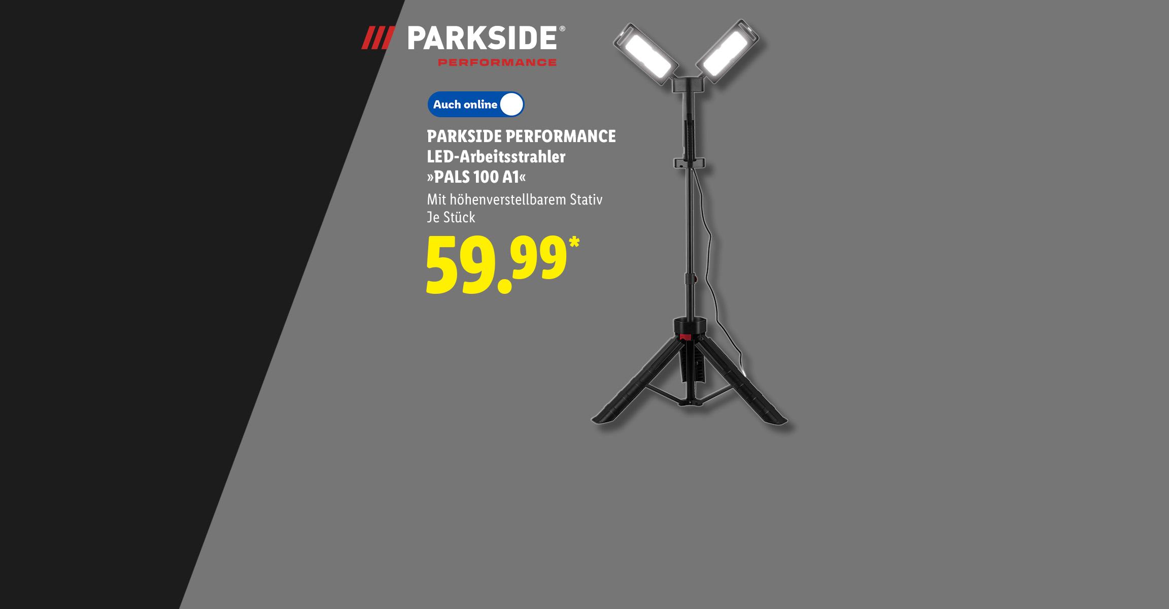PARKSIDE PERFORMANCE LED-Arbeitsstrahler »PALS 100 A1«, je Stück für 59.99 €*, in der Filiale und online erhältlich.