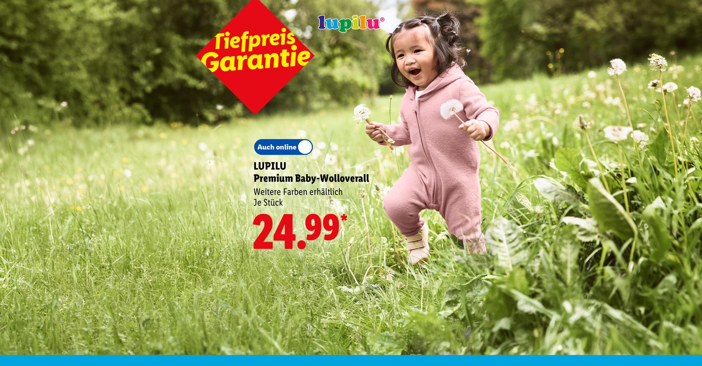 AI-generiert: Tiefpreis Garantie: LUPILU Premium Baby-Wolloverall, je Stück, Auch online für 24.99 €*. AI-generated.
