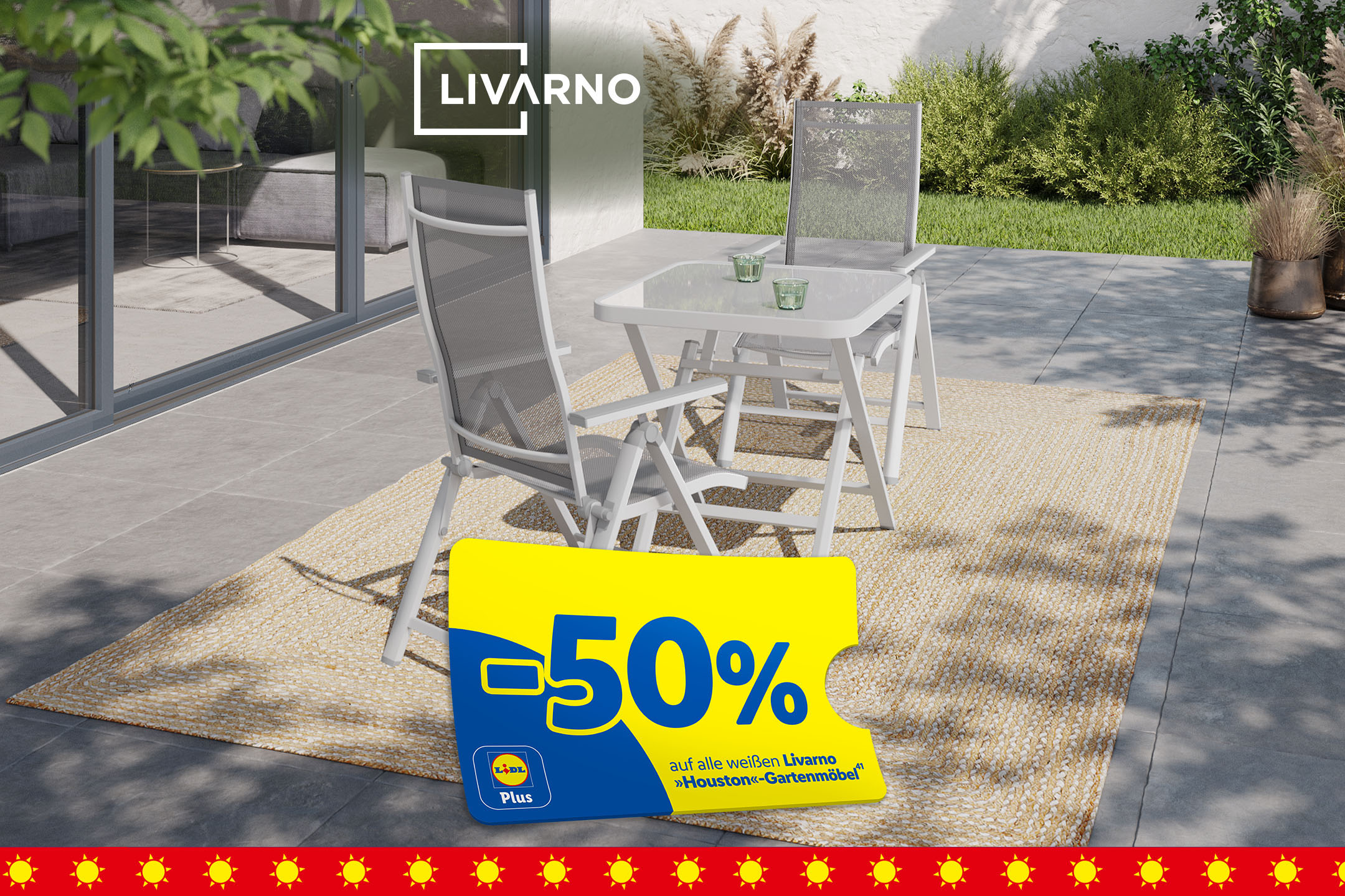 KI-generiert: -50% auf alle weißen Livarno »Houston«-Gartenmöbel (41) mit Lidl Plus