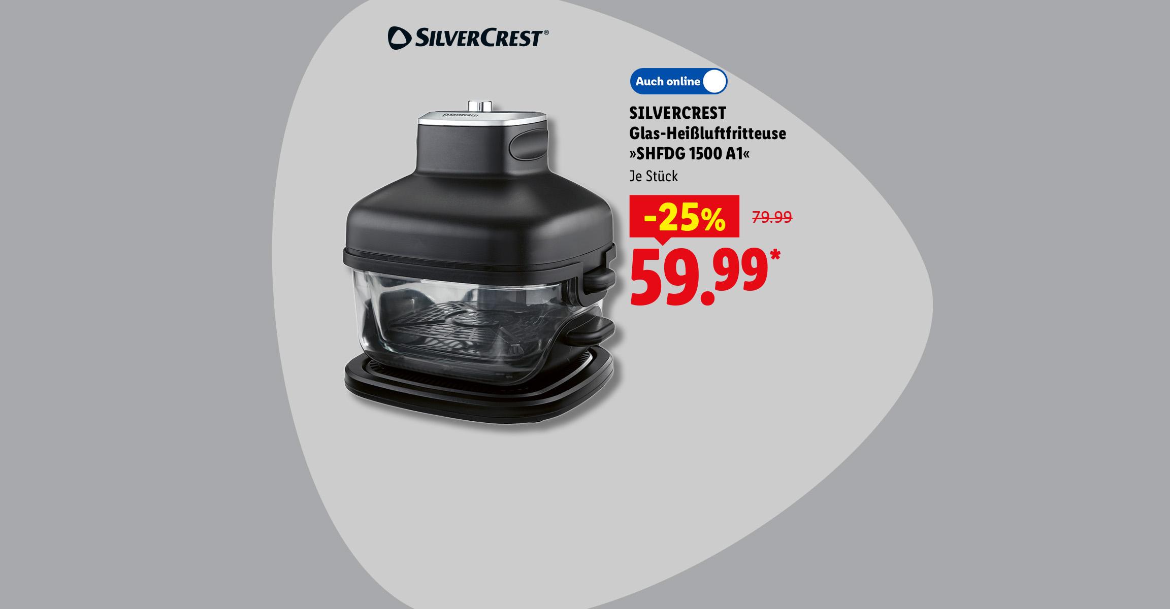 AI-generiert: SILVERCREST Glas-Heißluftfritteuse »SHFDG 1500 A1«, je Stück -25% günstiger, Auch online für 59.99 €*.