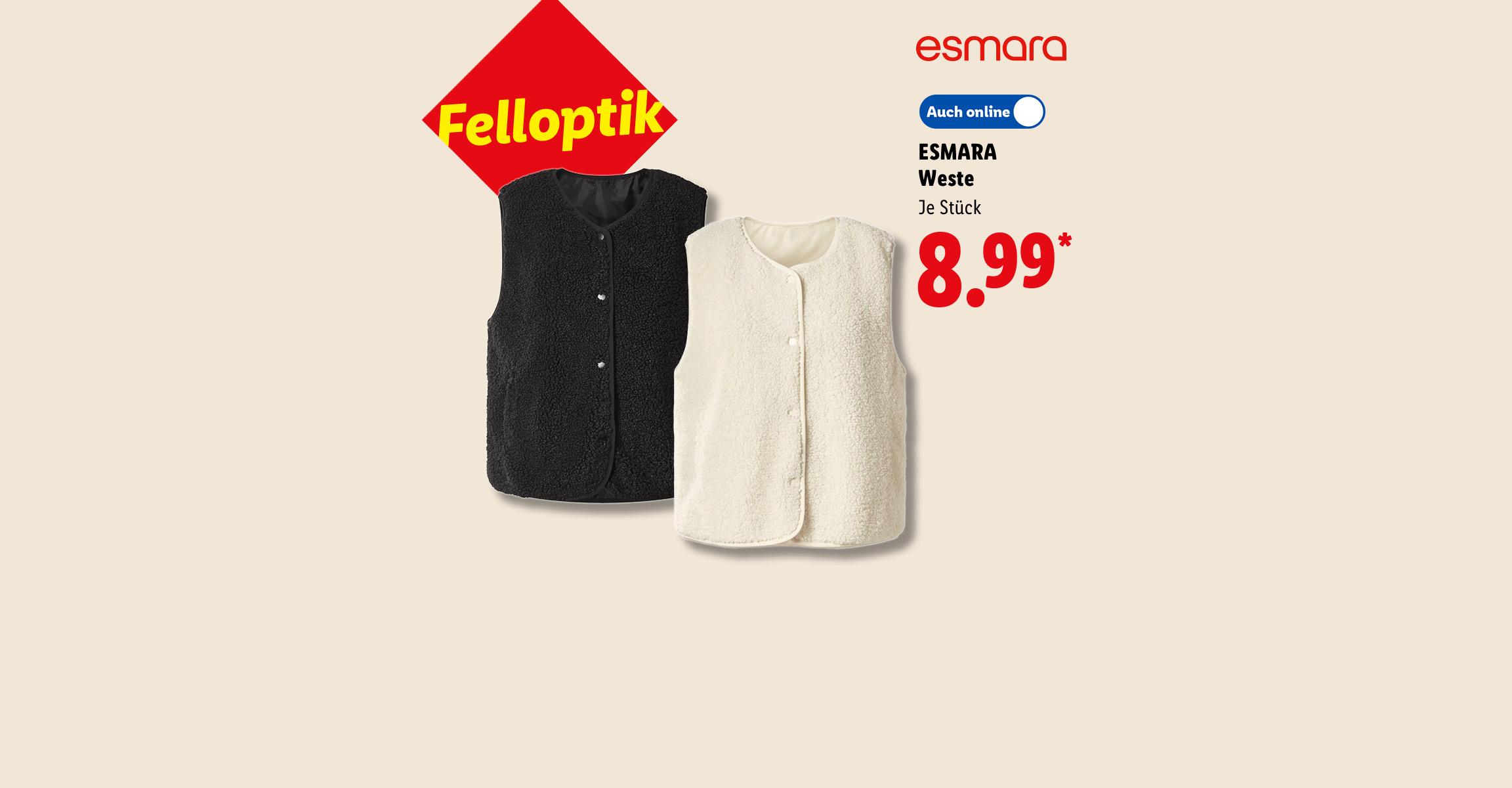 Felloptik: ESMARA Weste, in Schwarz und Cremeweiß, je Stück Auch online für 8.99 €*.