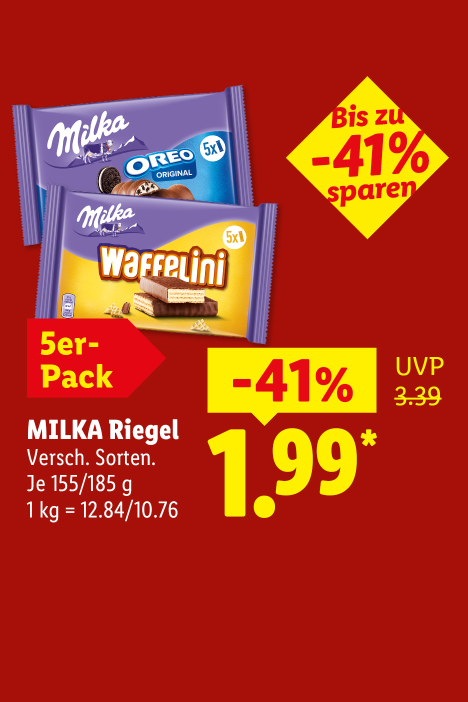Bis zu -41% sparen. Milka Riegel. 5er-Pack. Verschiedenen Sorten. Je 155/185 g. 1 kg = 12.84/10.76 für 1,99 €*