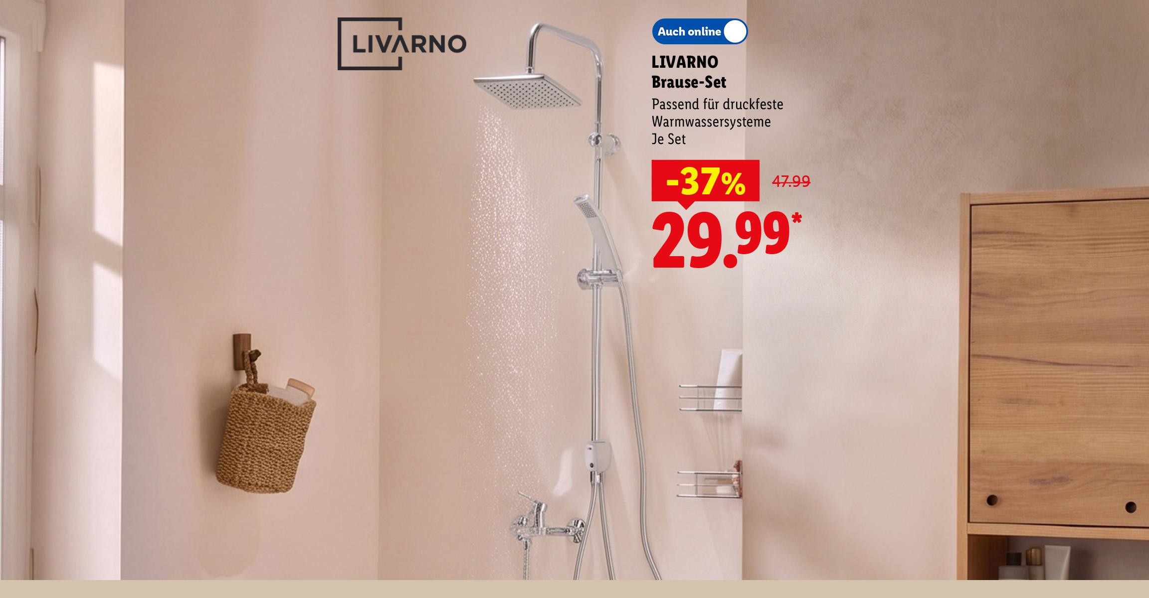 AI-generiert: LIVARNO Brause-Set, Passend für druckfeste Warmwassersysteme, je Set -37% günstiger, Auch online für 29.99 €*. AI-generated.