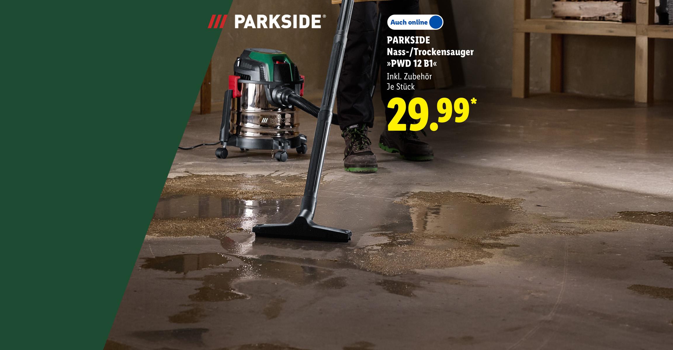 AI-generiert: 30 Jahre Parkside: PARKSIDE Nass-/Trockensauger »PWD 12 B1«, Inkl. Zubehör, Je Stück Auch online für 29.99 €*. AI-generated.