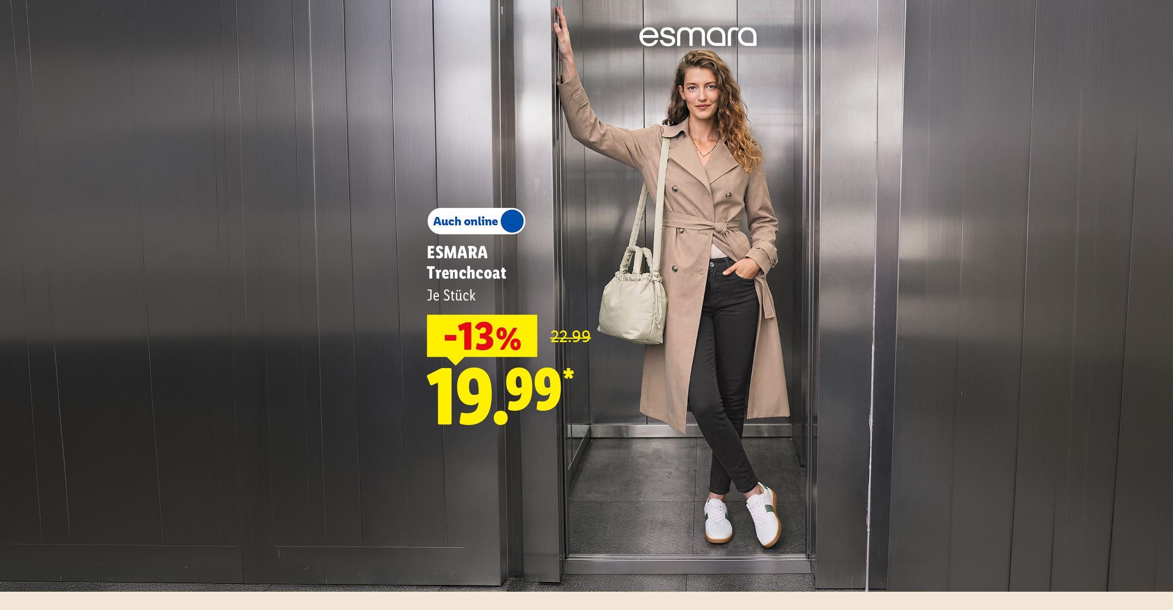 AI-generiert: ESMARA Trenchcoat, je Stück -13% günstiger, Auch online für 19.99 €*. AI-generated