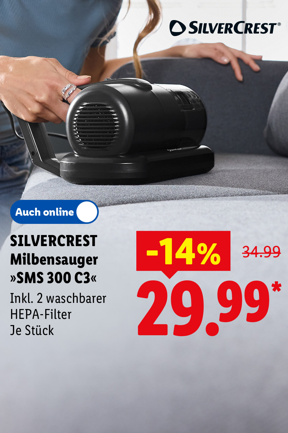 SILVERCREST Milbensauger »SMS 300 C3«, Inkl. 2 waschbarer HEPA-Filter, je Stück -14% günstiger, Auch online für 29.99 €*.