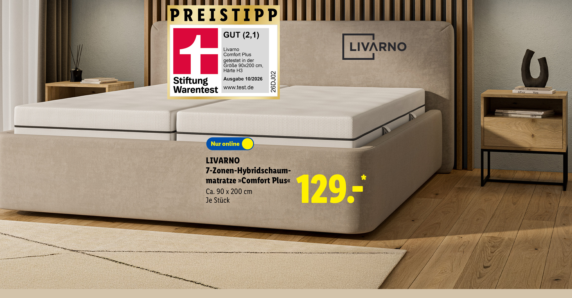 LIVARNO 7-Zonen-Hybridschaummatratze »Comfort Plus«, Stiftung Warentest GUT (2,1) getestet in der Größe 90x200 cm, Härte H3, Ausgabe 10/2026, 26DJ02, je Stück, Nur online für 129.00 €*