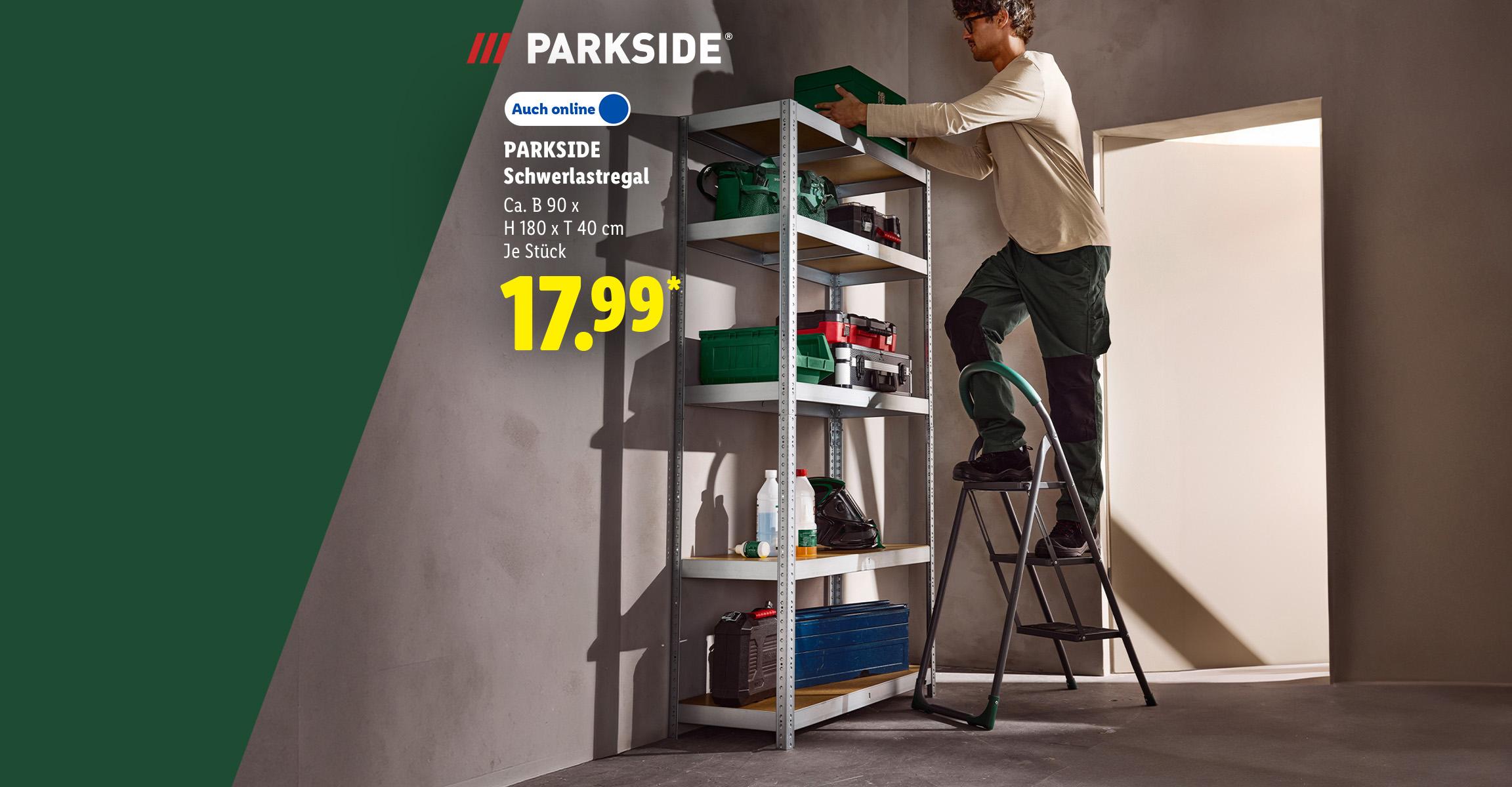 AI-generiert: PARKSIDE Schwerlastregal, Ca. B 90 x H 180 x T 40 cm, Je Stück, Auch online für 17.99 €*. AI-generated.