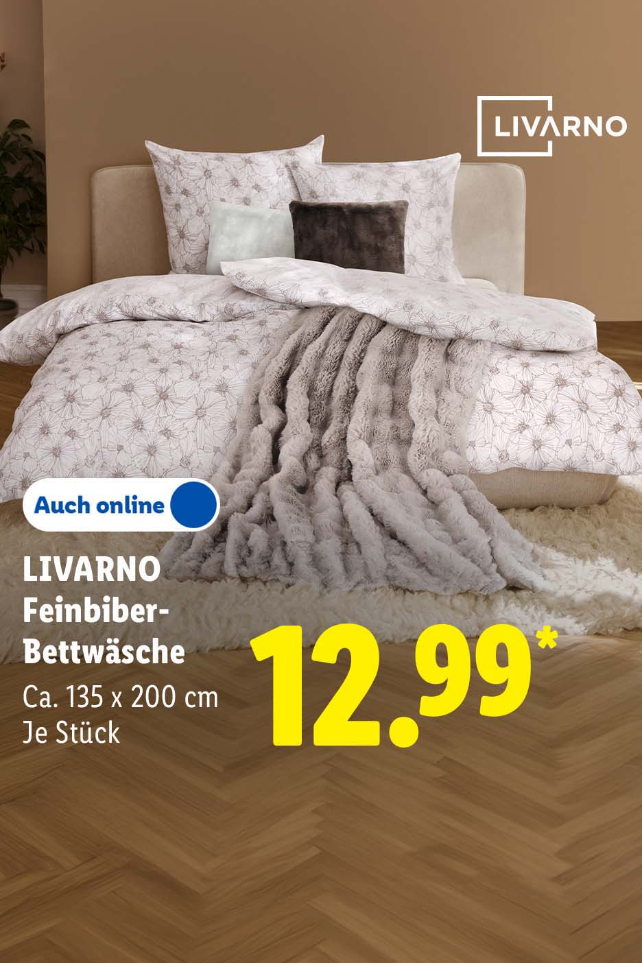 AI-generiert: LIVARNO Feinbiber-Bettwäsche, Ca. 135 x 200 cm, je Stück, Auch online für 12.99 €*.