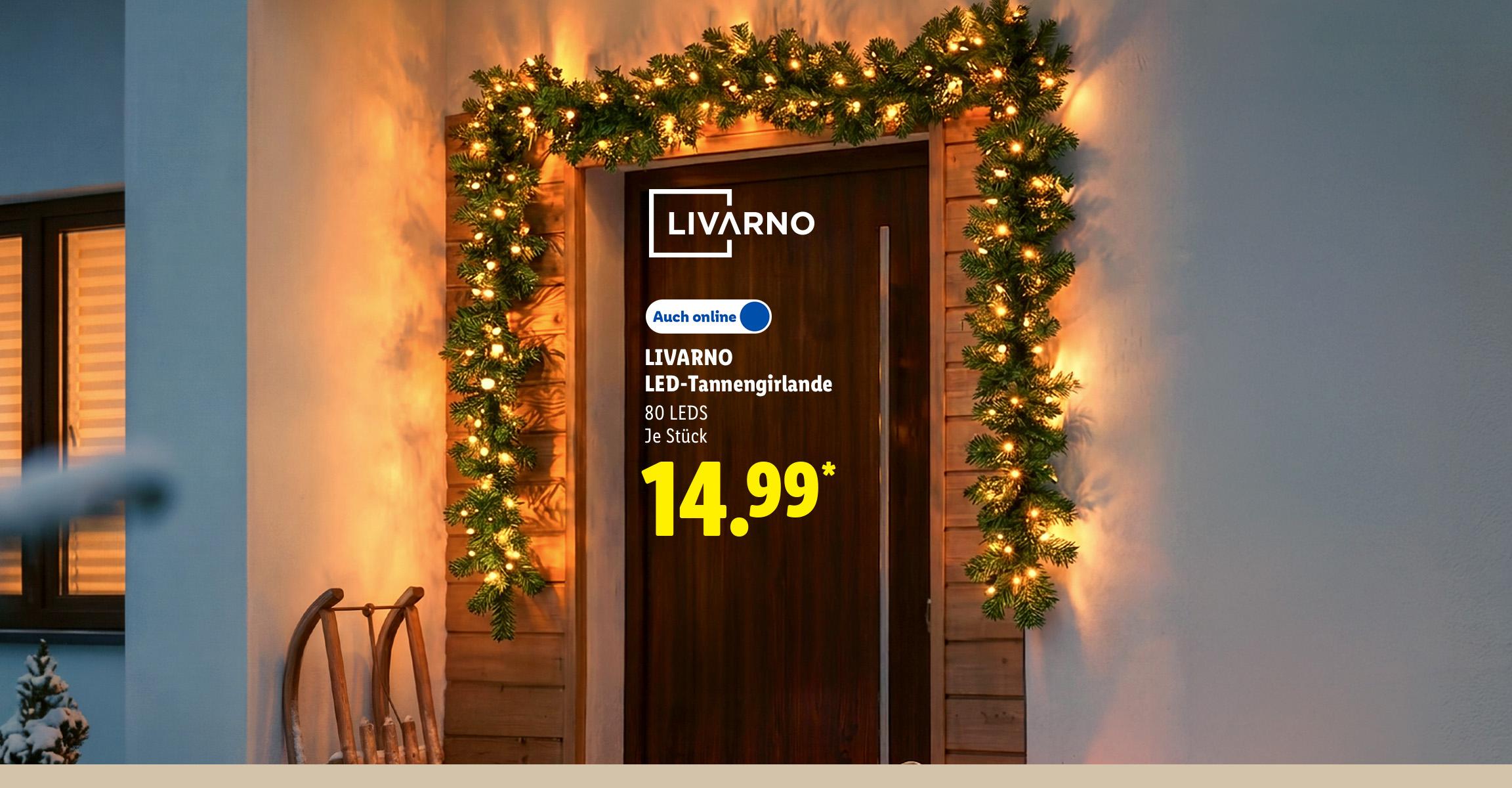 AI-generiert: LIVARNO LED-Tannengirlande, 80 LEDS, je Stück, Auch online für 14.99 €*.