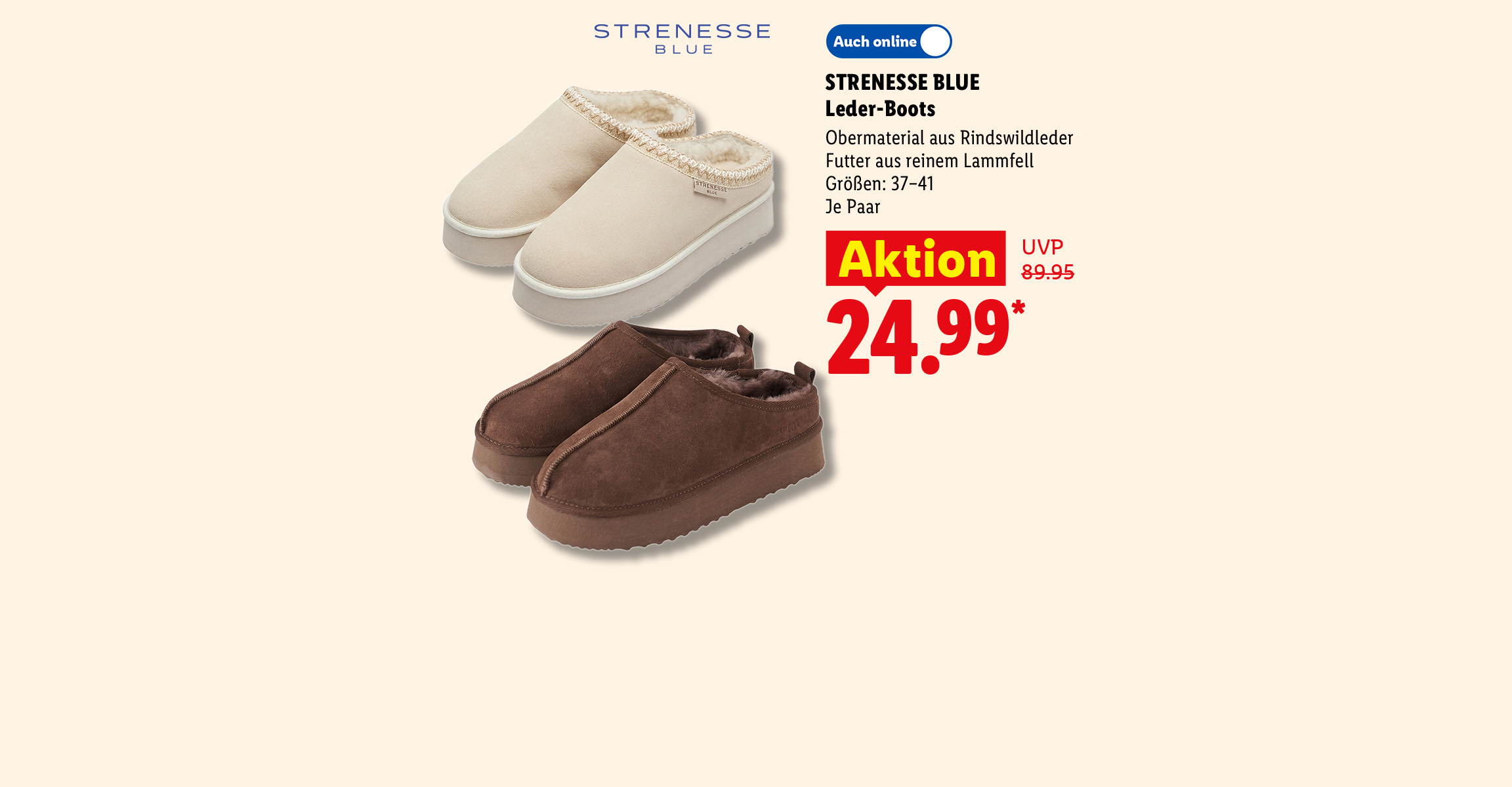 STRENESSE BLUE Leder-Boots, Obermaterial aus Rindswildleder, Futter aus reinem Lammfell, Größen: 37–41, je Paar, Auch online für 24.99 €*