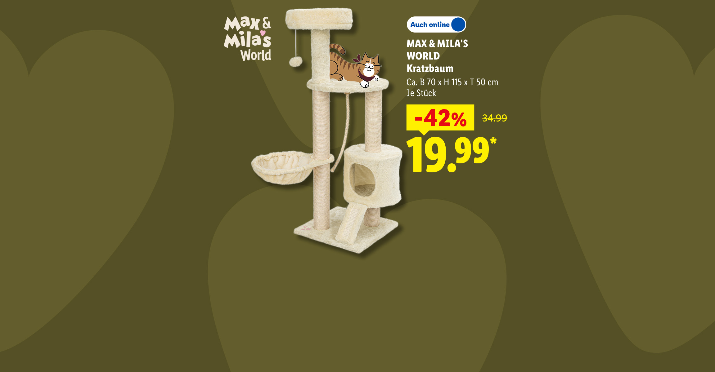 AI-generiert: MAX & MILA'S WORLD Kratzbaum, Ca. B 70 x H 115 x T 50 cm, je Stück -42% günstiger, Auch online für 19.99 €*. AI-generated.