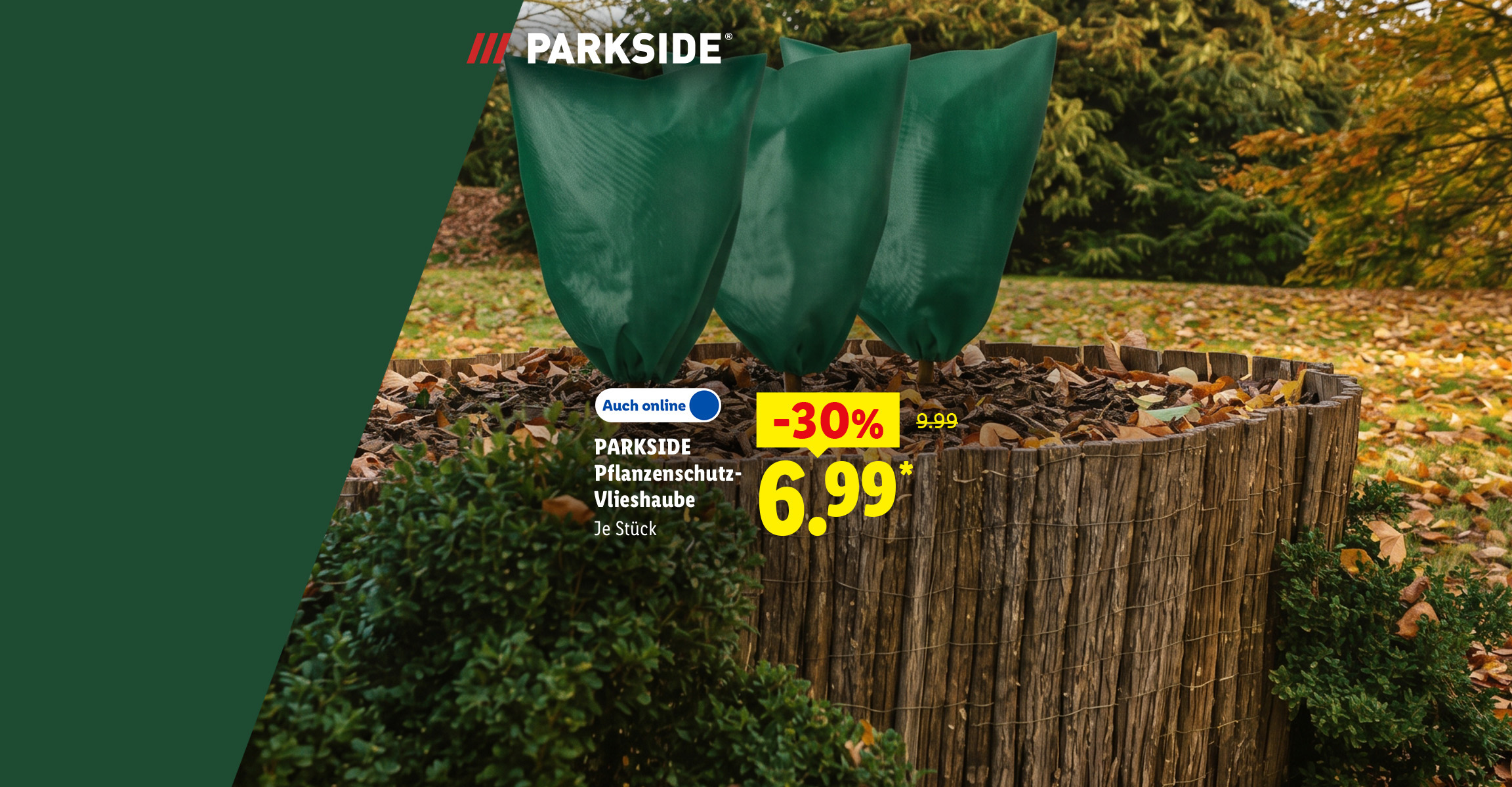 AI-generiert: PARKSIDE Pflanzenschutz-Vlieshaube, Je Stück -30% günstiger, Auch online für 6.99 €*. AI-generated.