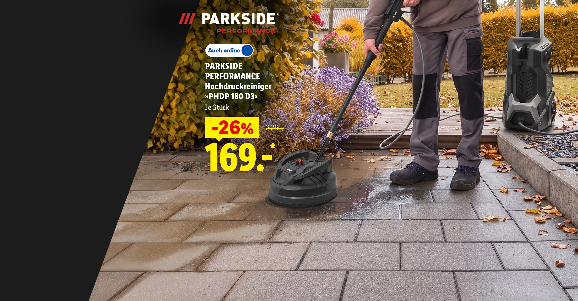 AI-generiert: PARKSIDE PERFORMANCE Hochdruckreiniger »PHDP 180 D3«, je Stück -26% günstiger, auch online für 169.-* €.