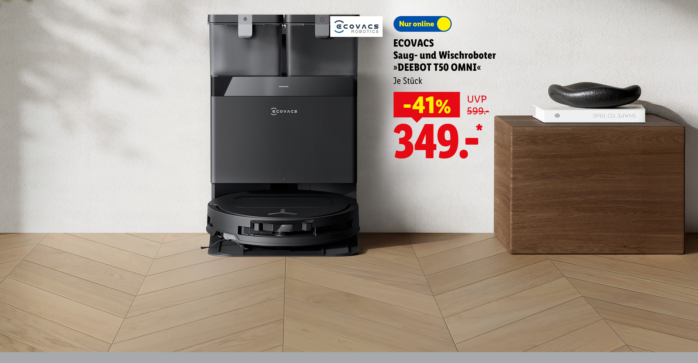 AI-generiert: Mit WERO 5€ Gutschein sichern: ECOVACS Saug- und Wischroboter »DEEBOT T50 OMNI«, je Stück -41% günstiger, auch online für 349.- €*.