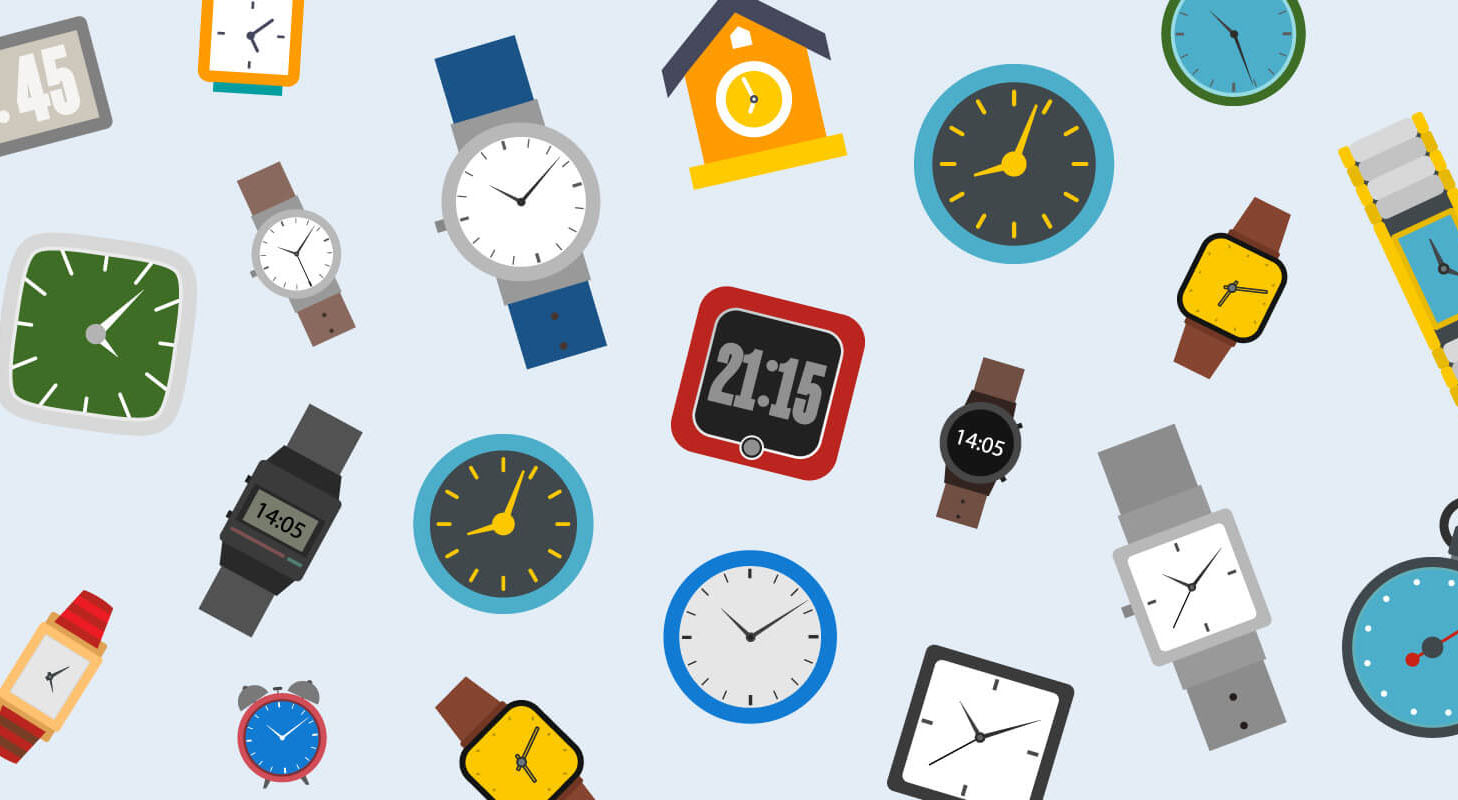Armbanduhren, Wanduhren und Digitaluhren.