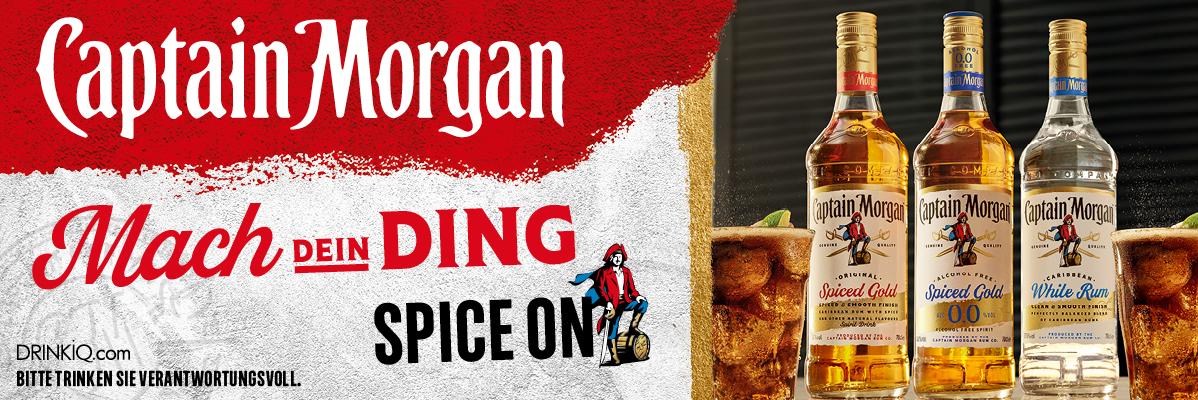 Captain Morgan Rum: Spiced Gold, alkoholfreier Spiced Gold und White Rum.
