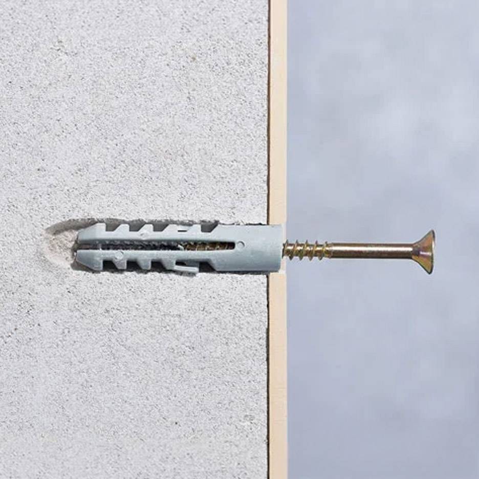 Bohrschraube und Dübel in einer Betonwand