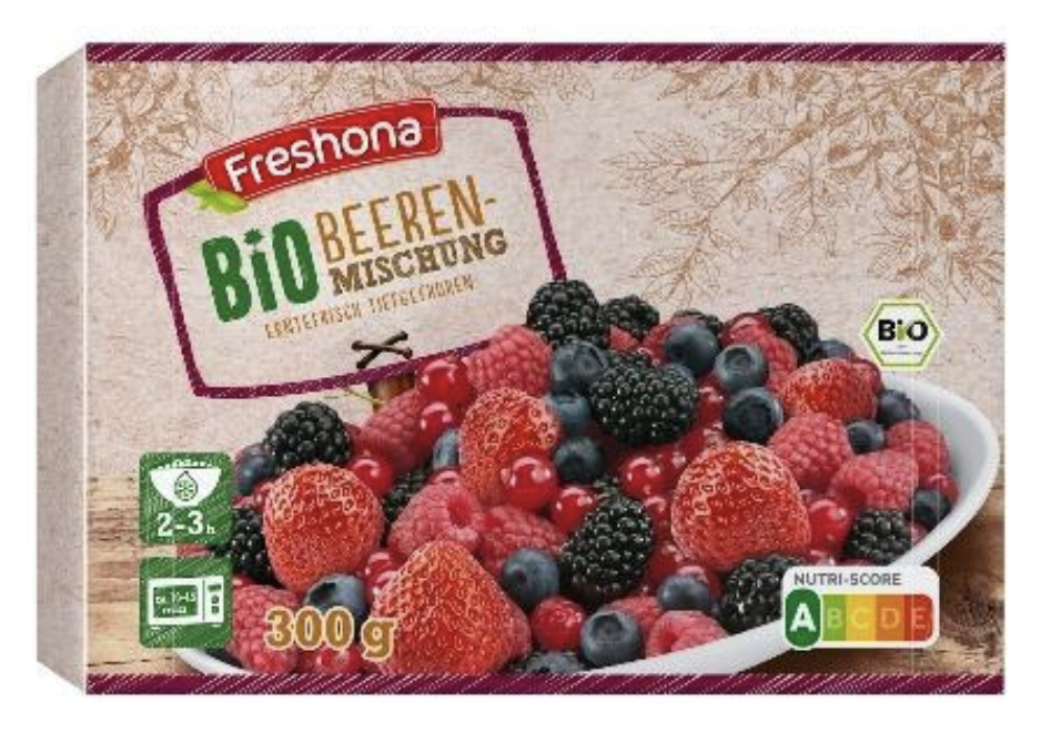 Bio-Beerenmischung, erntefrisch tiefgefroren, 300g Packung mit Nutri-Score A.