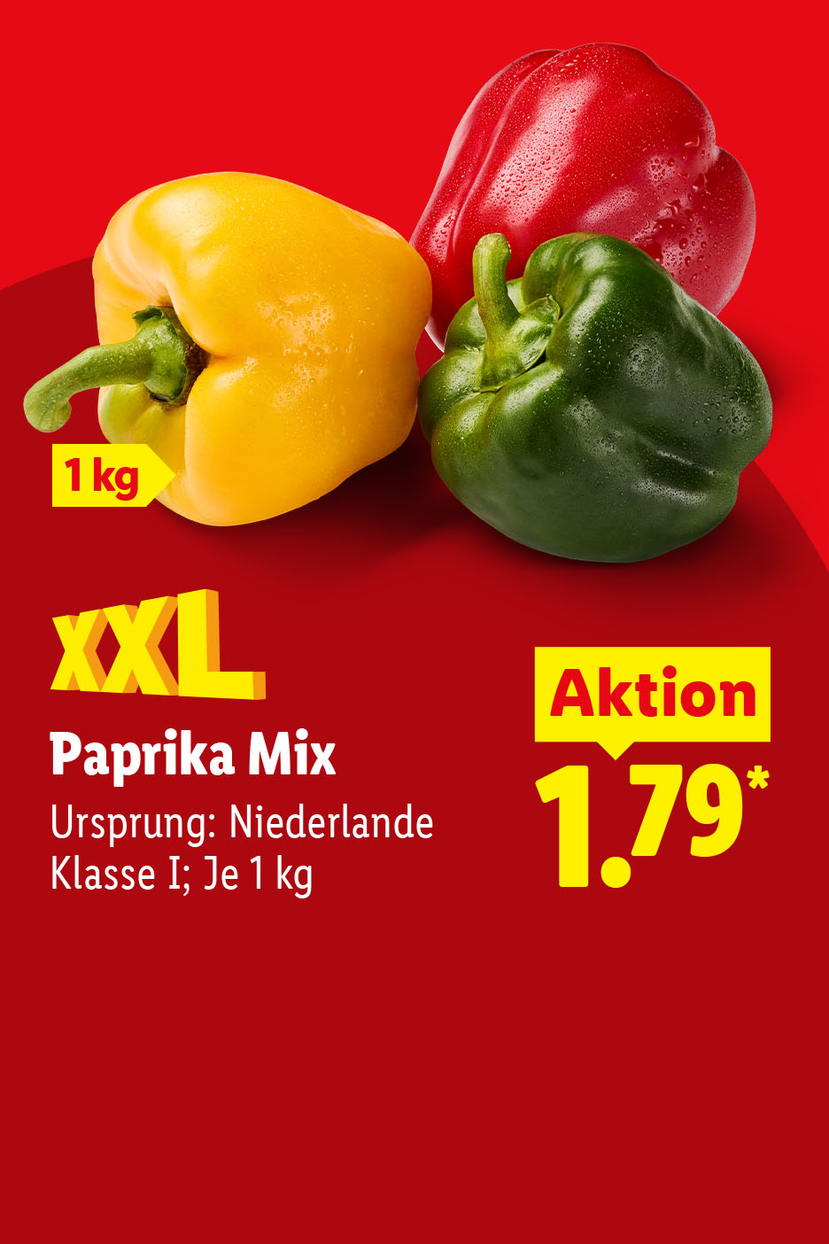 Saison Highlight der Woche. XXL Paprika Mix für 1.79 je 1 kg. Ursprung: Niederlande. Klasse 1