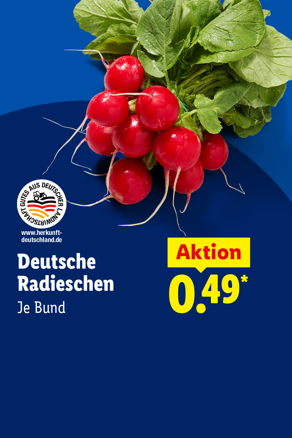 Deustche Radieschen je Bund im Angebot für 0,49 €.