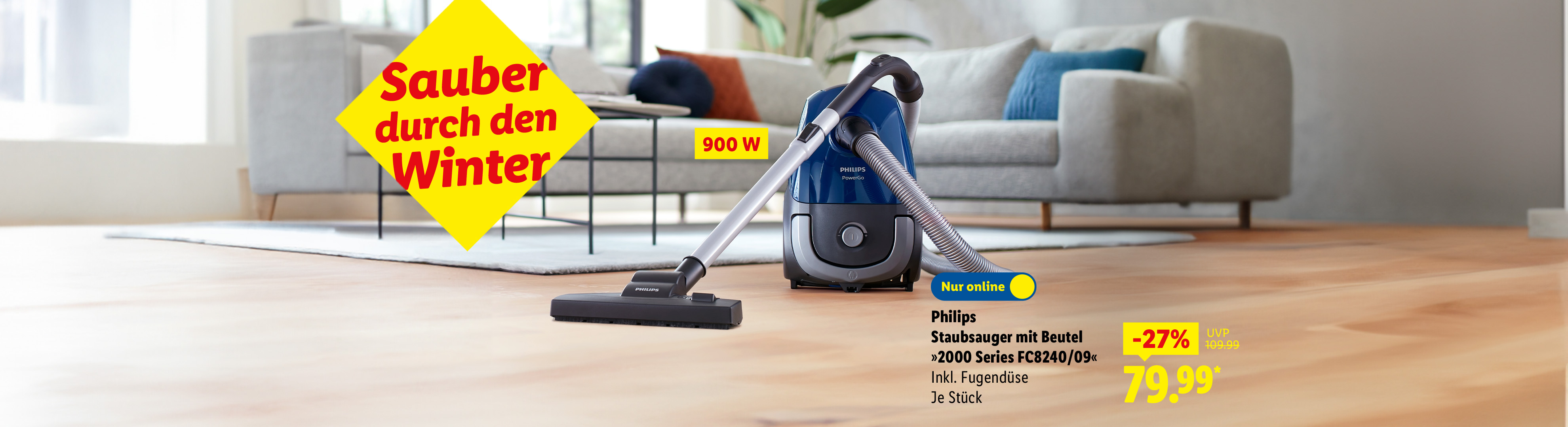 Philips Staubsauger mit Beutel, 900 W, Modell FC8240/09, mit -27% Rabatt für 79.99€