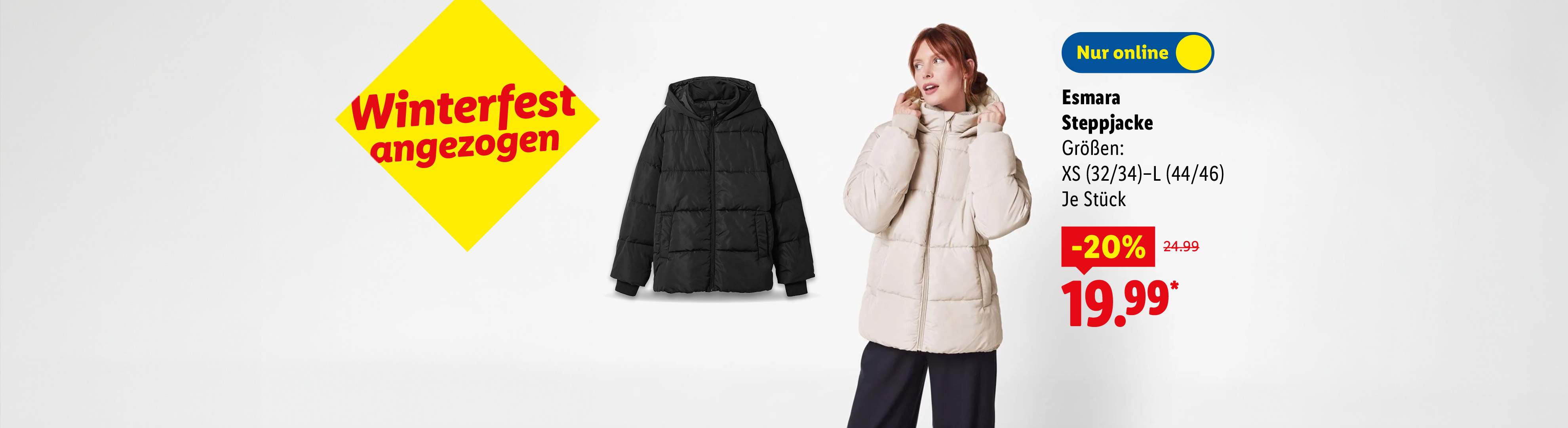 Esmara Steppjacke in Schwarz und Beige, erhältlich online, mit 20% Rabatt für 19.99€.