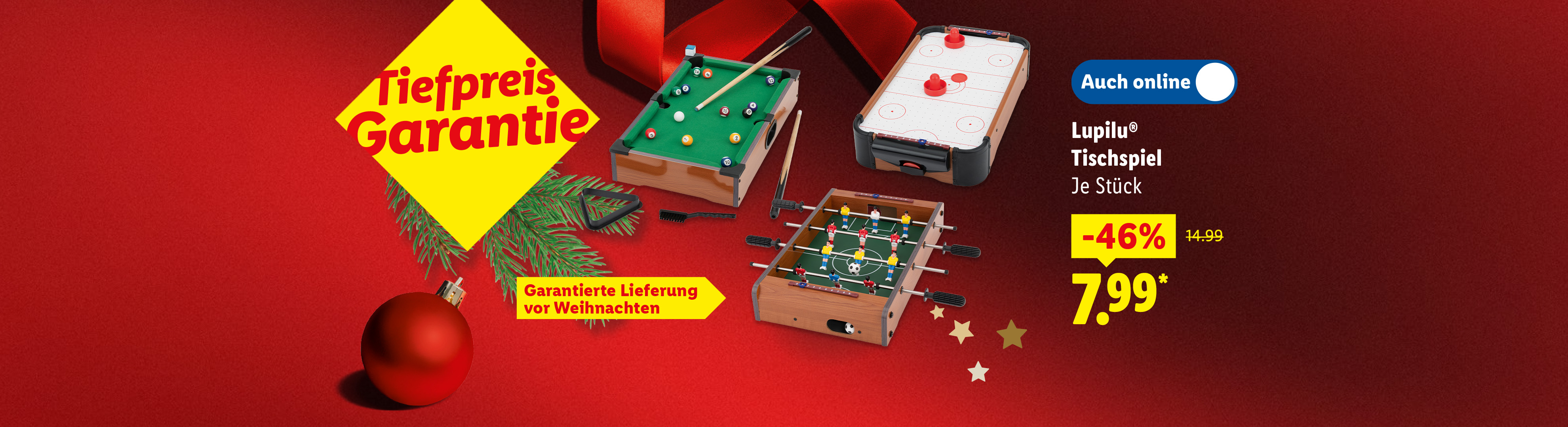 Lupilu Tischspiele wie Billard, Airhockey und Kicker mit Tiefpreisgarantie und Lieferung vor Weihnachten.