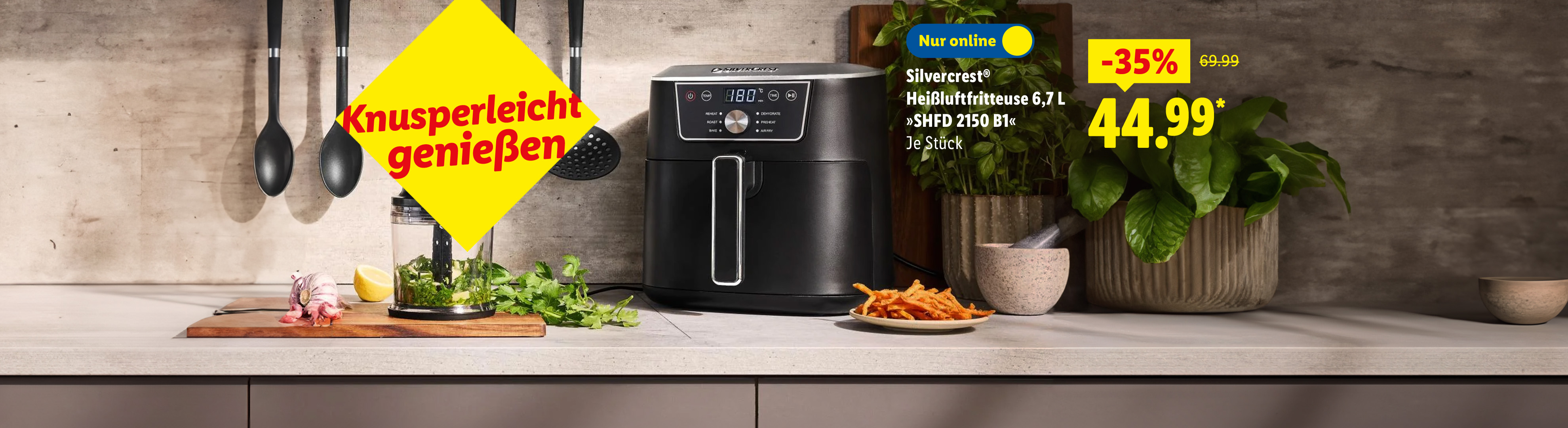 Silvercrest® Heißluftfritteuse 6,7 L »SHFD 2150 B1«, je Stück -35% günstiger nur online für 44.99€*.