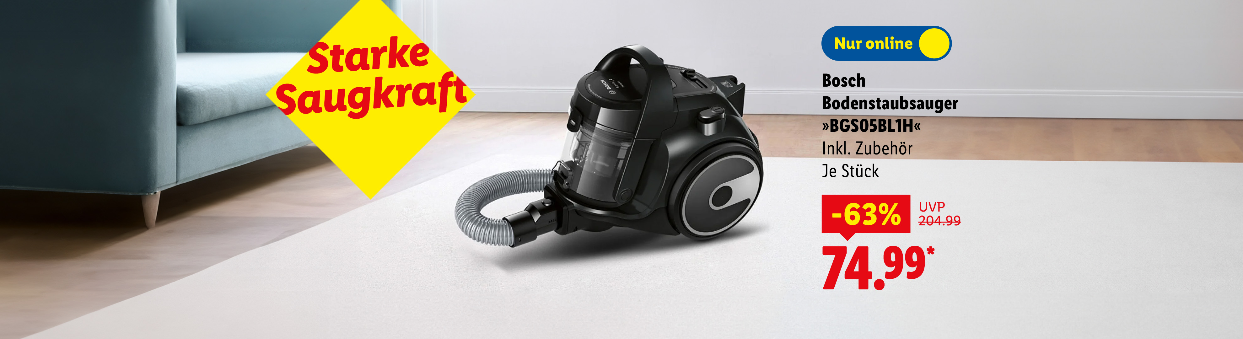 Bosch Bodenstaubsauger »BGSO5BL1H« inklusive Zubehör, je Stück -63% günstiger nur online für 74.99€*