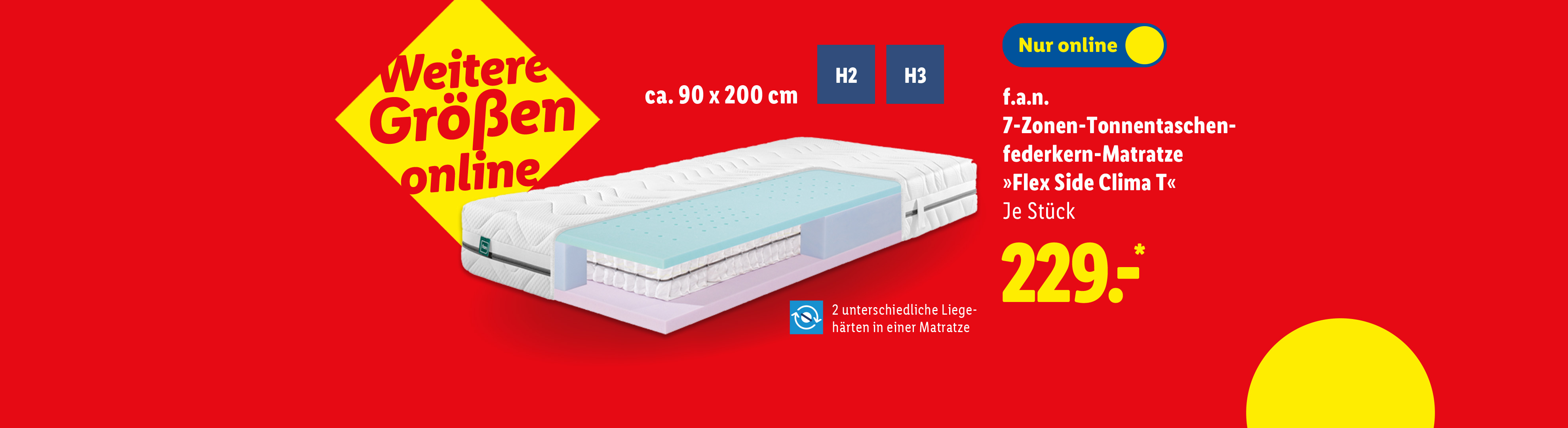 f.a.n. 7-Zonen-Tonnentaschenfederkern-Matratze »Flex Side Clima T«, 2 unterschiedliche Liegehärten in einer Matratze, H2 und H3, ca. 90 x 200 cm, je Stück nur online für 229.99€*. Sofort kaufen.