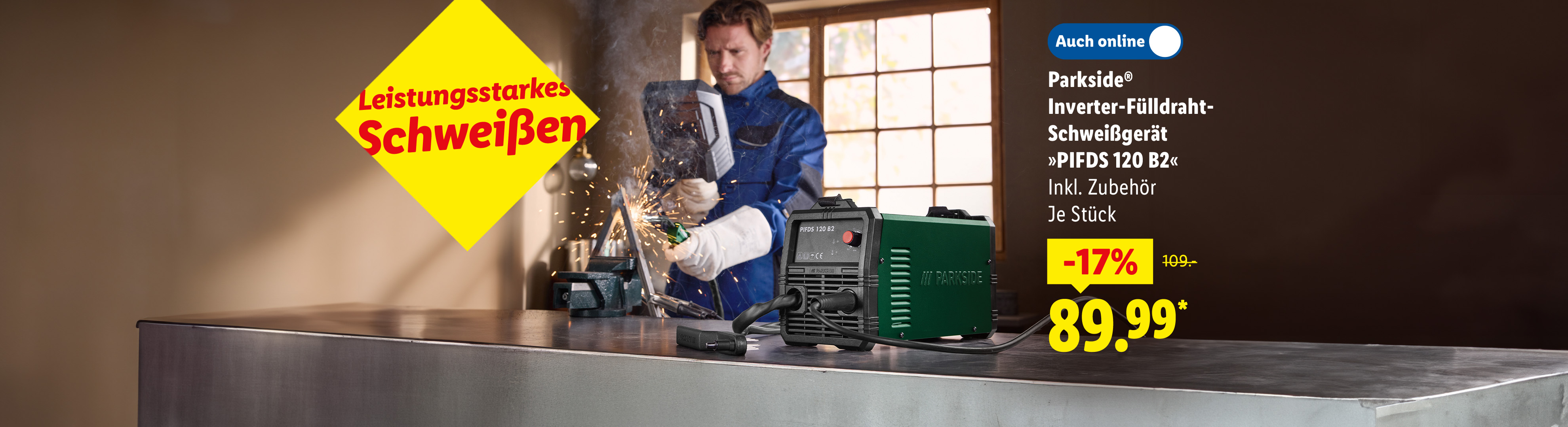 Parkside® Inverter-Fülldraht-Schweißgerät »PIFDS 120 B2« inkl. Zubehör, je Stück -17% günstiger auch online für 89.99€*.