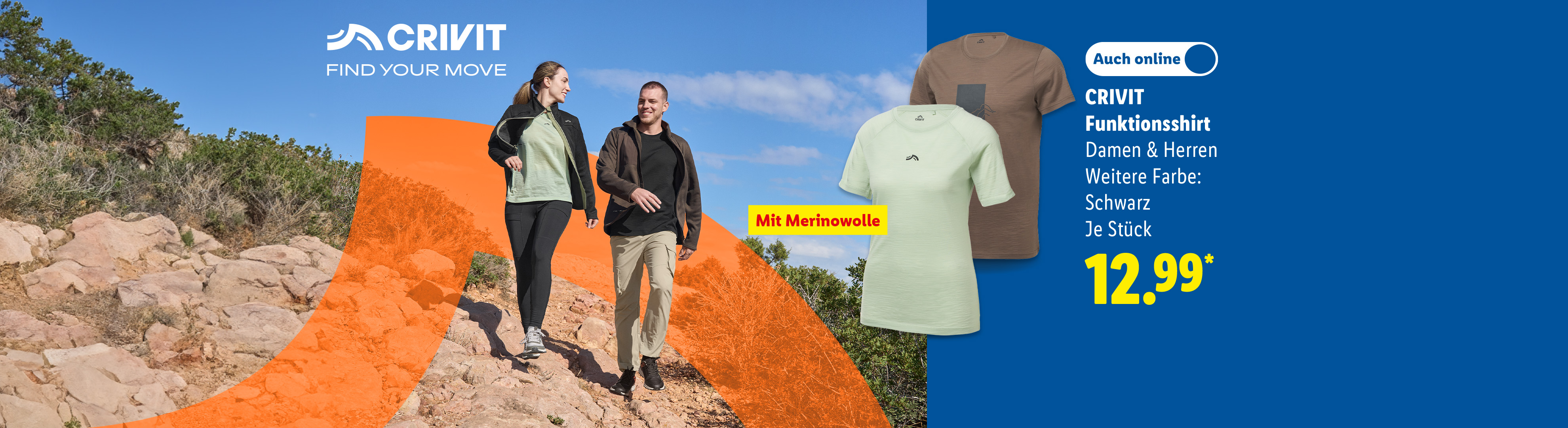 CRIVIT Funktionsshirt Damen & Herren, Mit Merinowolle, Weitere Farbe: Schwarz, je Stück auch online für 12.99€*.