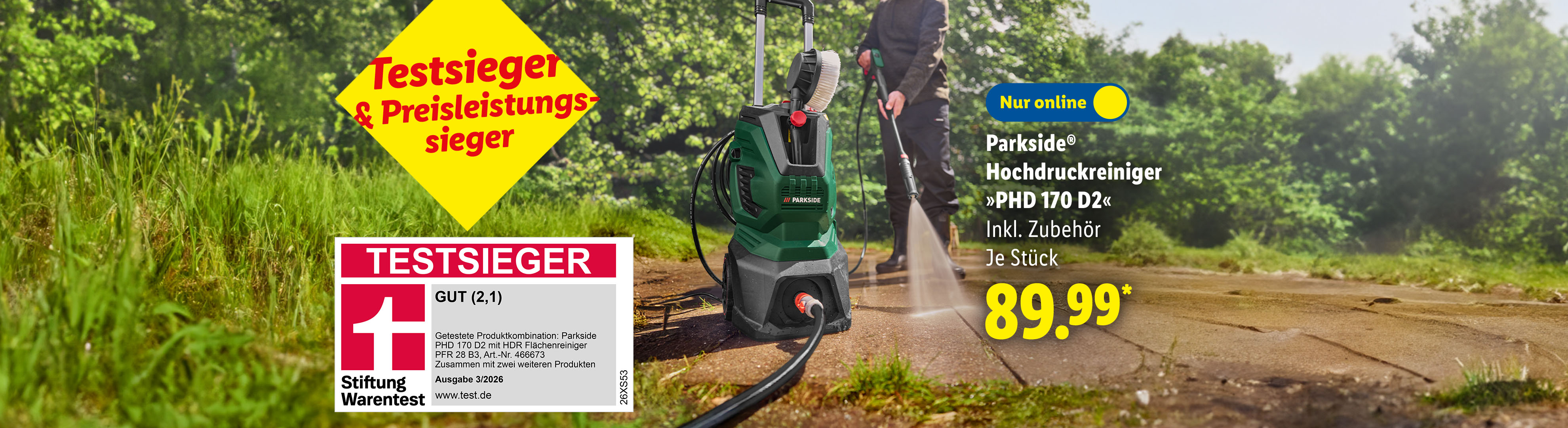 Testsieger & Preisleistungssieger: Parkside® Hochdruckreiniger »PHD 170 D2«, inkl. Zubehör, je Stück nur online für 89.99€*. Stiftung Warentest Testsieger: Gut (2,1) (26XS53)