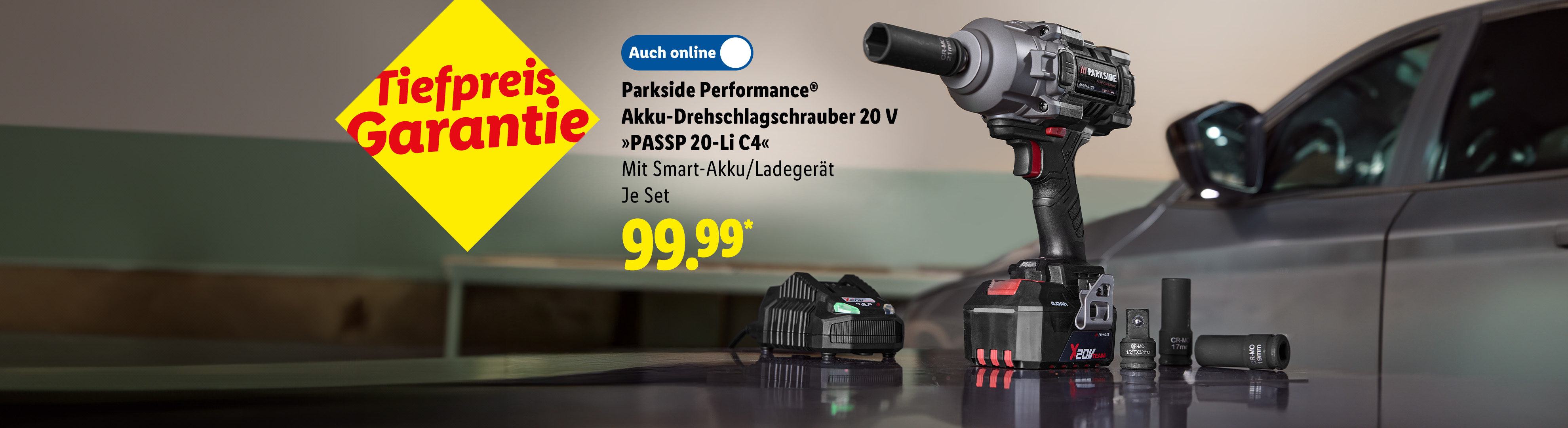 Tiefpreis Garantie: Parkside Performance® Akku-Drehschlagschrauber, 20 V, »PASSP 20-Li C4«, mit Smart-Akku/Ladegerät, je Set auch online für 99.99€*.