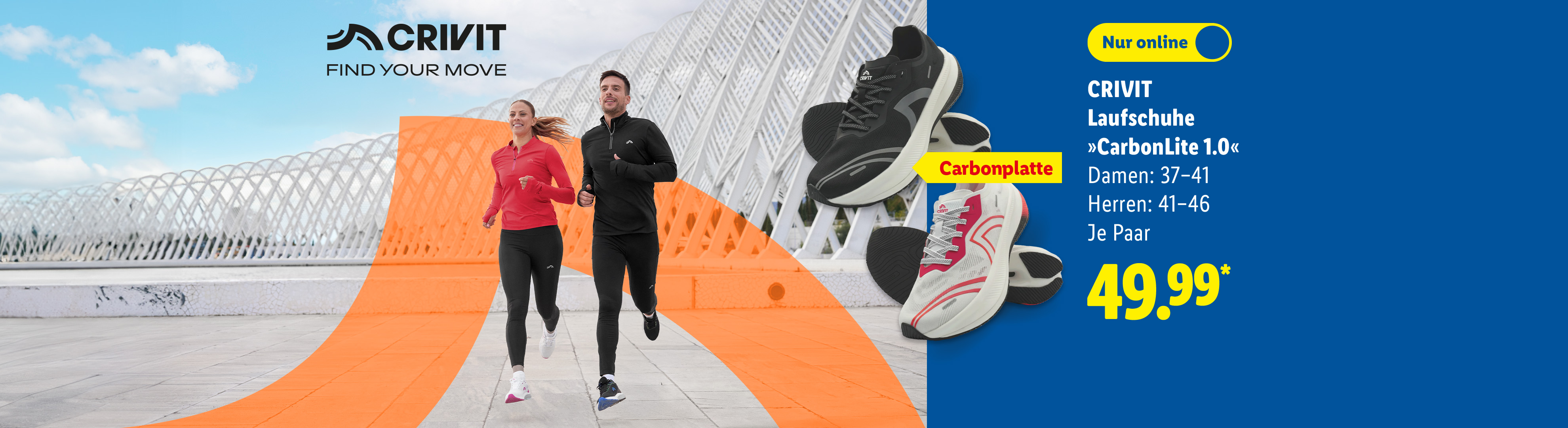 CRIVIT Laufschuhe »CarbonLite 1.0«, Damen: 37-41, Herren: 41-46, Je Paar nur online für 49.99€*