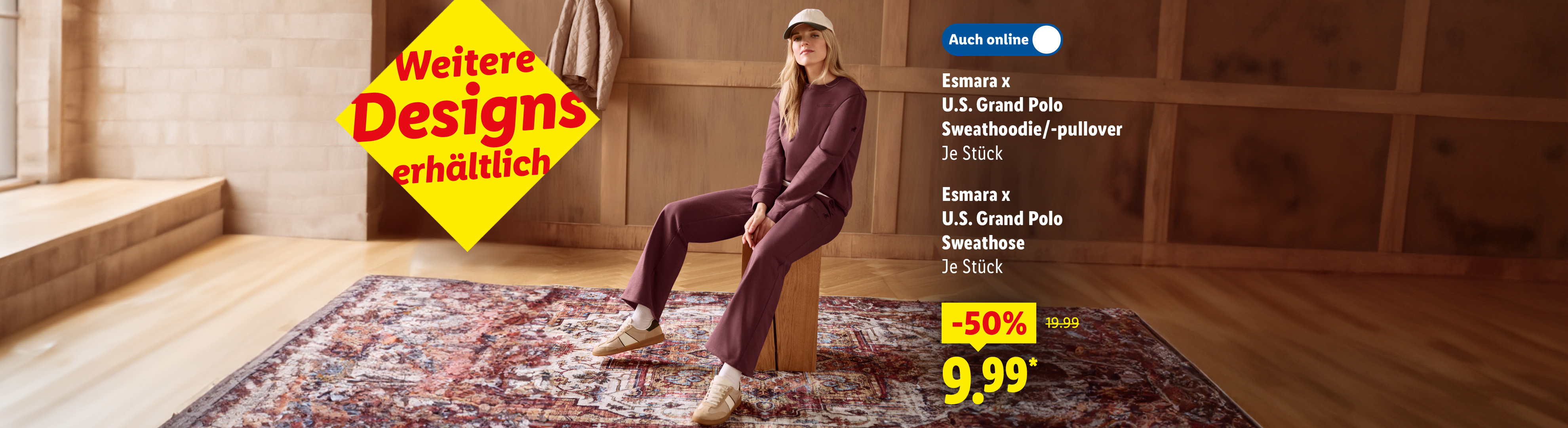 Esmara x U.S. Grand Polo Sweathoodie/-pullover oder Sweathose, weinrot, weitere Designs erhältlich, je Stück -50% auch online für 9.99 €*.