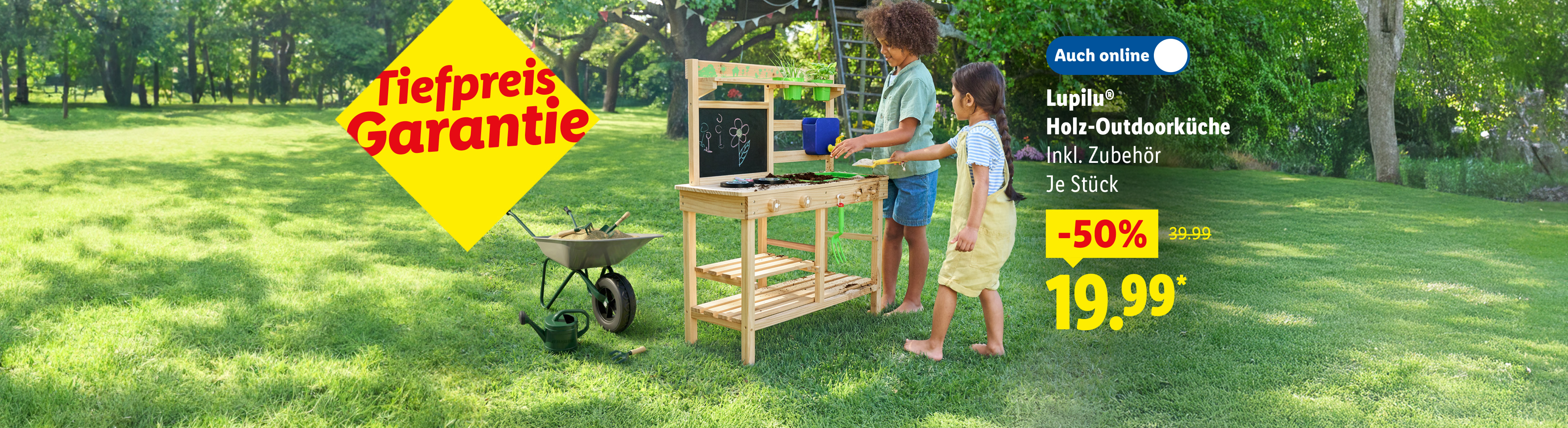 Tiefpreis Garantie: Lupilu® Holz-Outdoorküche inkl. Zubehör, je Stück -50% günstiger auch online für 19.99€*. Sofort kaufen.