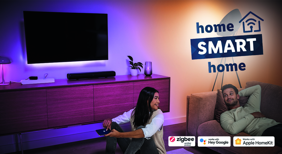 Intelligente Beleuchtung, Fernseher und Zigbee-Produkte im Smart Home.