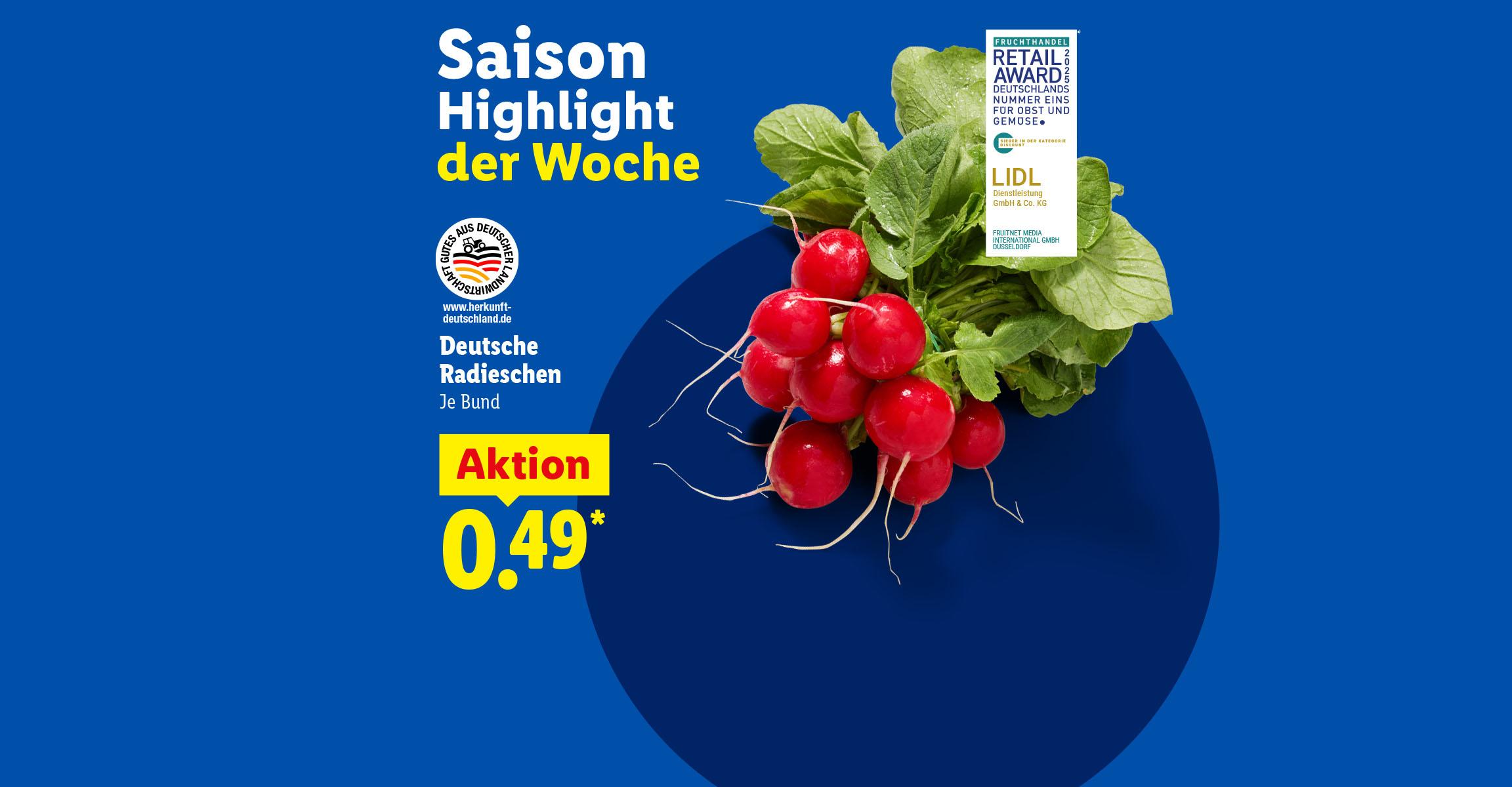 Saison-Highlight: Deutsche Radieschen je Bund für 0,49 € im Angebot.