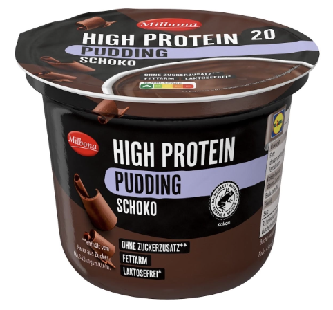 High Protein Schoko Pudding, fettarm, laktosefrei und ohne Zuckerzusatz.