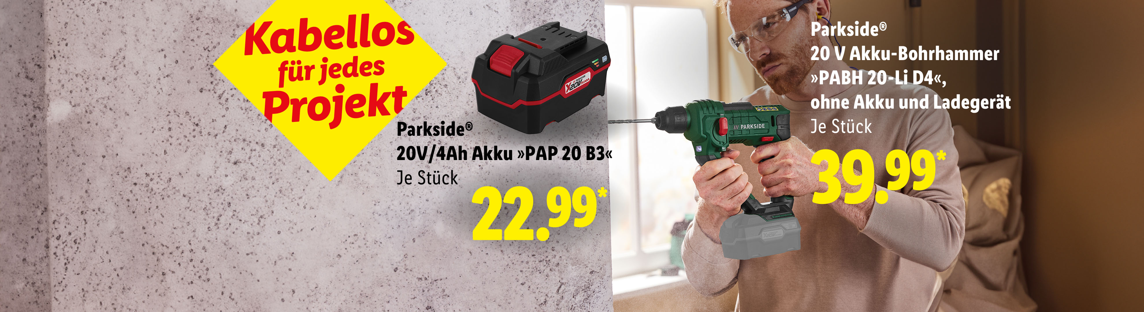 Parkside Akku-Bohrhammer und Akku, kabellos für jedes Projekt.